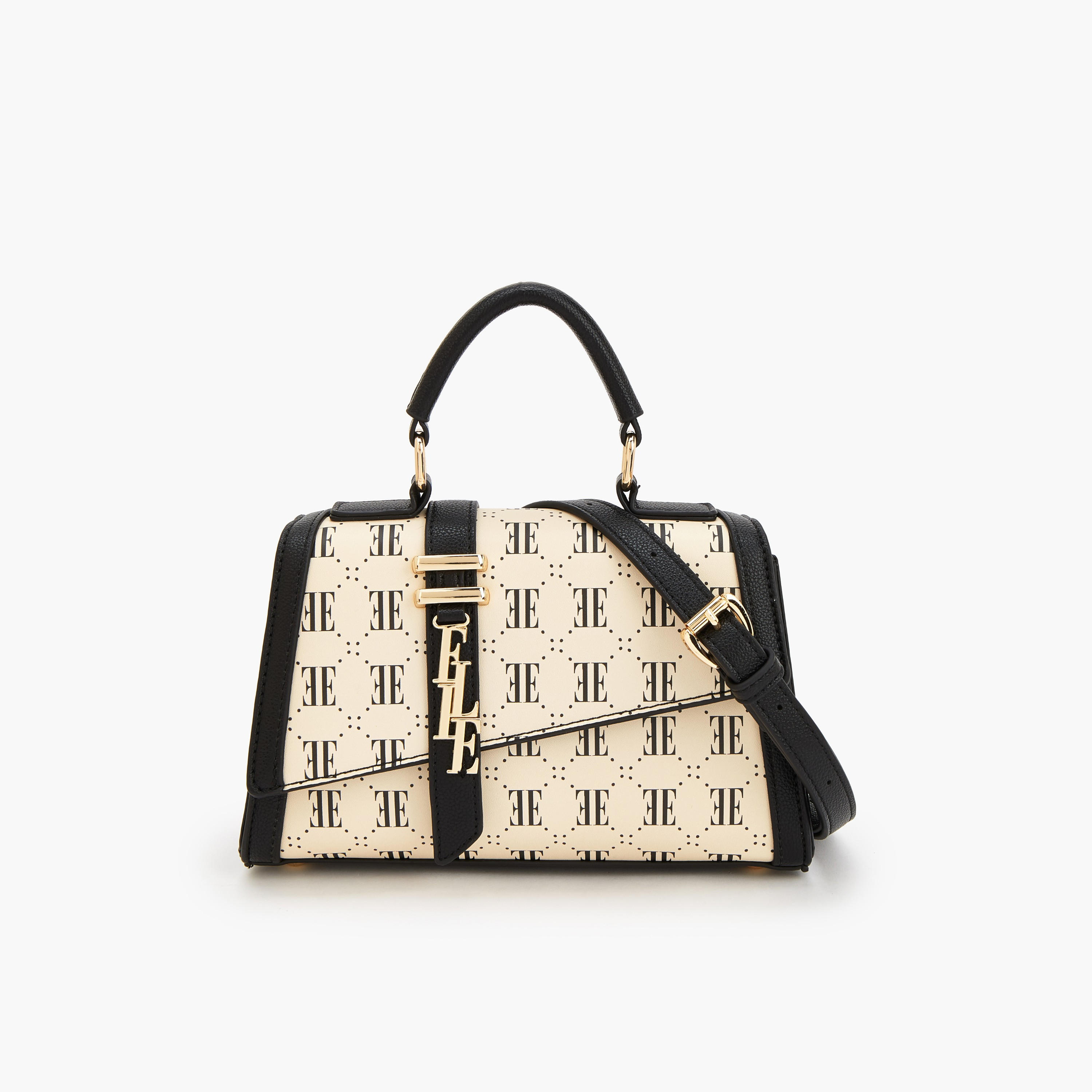 Elle Monogram Print Satchel Bag with Detachable Strap-women-bagsandwallets-handbags-image-1