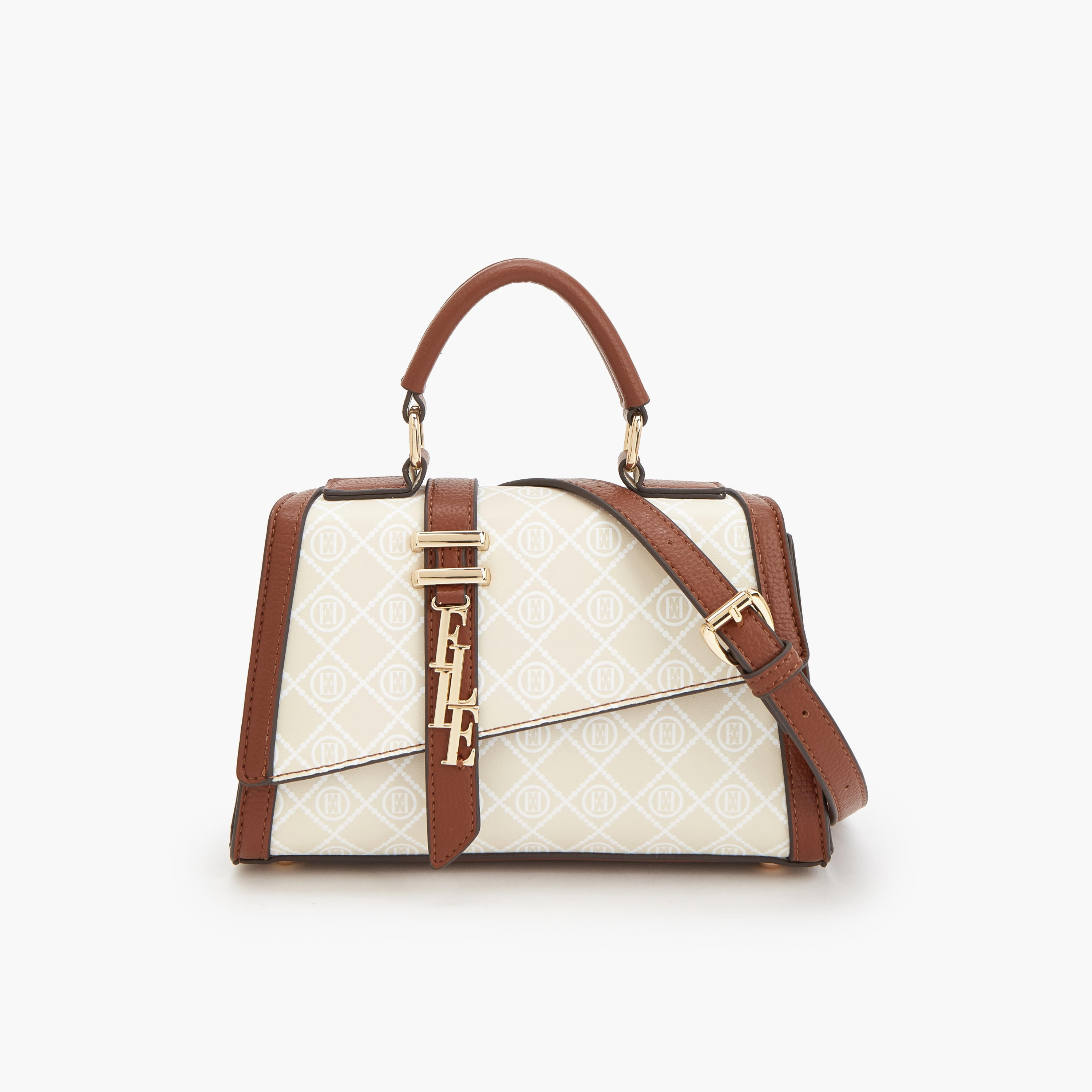 Elle Monogram Print Satchel Bag with Detachable Strap-women-bagsandwallets-handbags-image-1