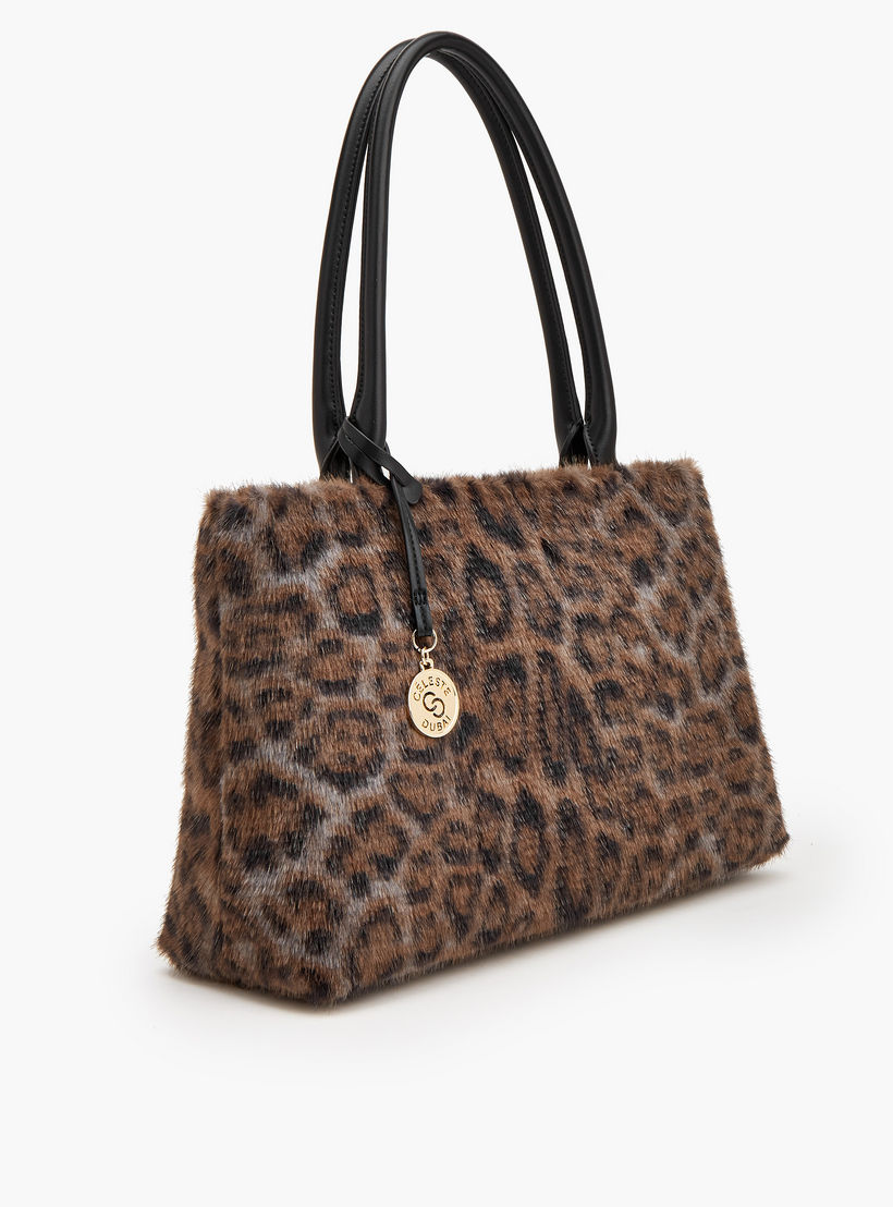حقيبة كتف فرو صناعي بسحاب إغلاق وطبعات من سيليست-women-bagsandwallets-handbags-image-2