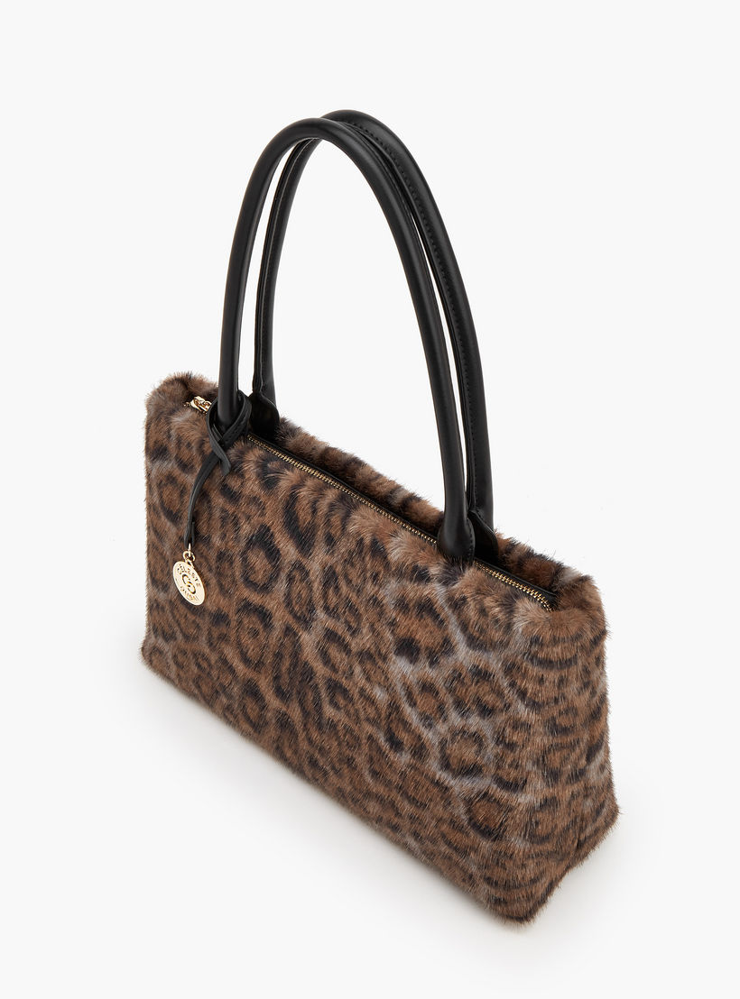 حقيبة كتف فرو صناعي بسحاب إغلاق وطبعات من سيليست-women-bagsandwallets-handbags-image-5