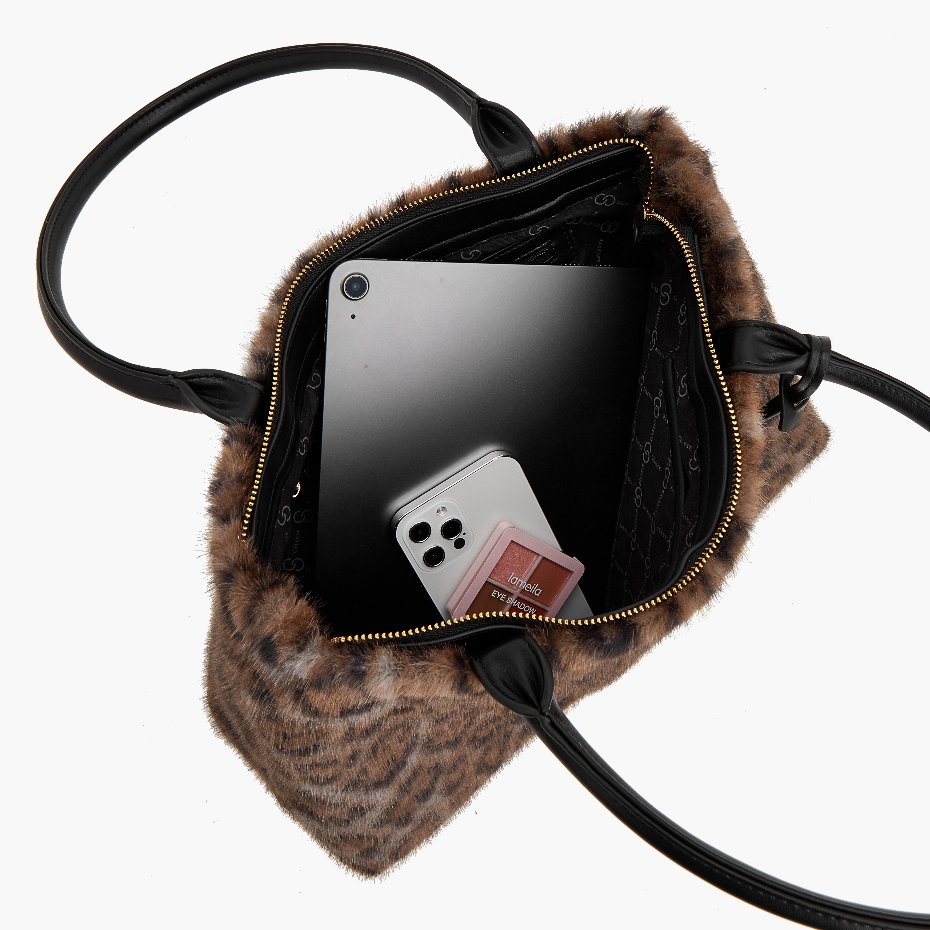 حقيبة كتف فرو صناعي بسحاب إغلاق وطبعات من سيليست-women-bagsandwallets-handbags-image-7