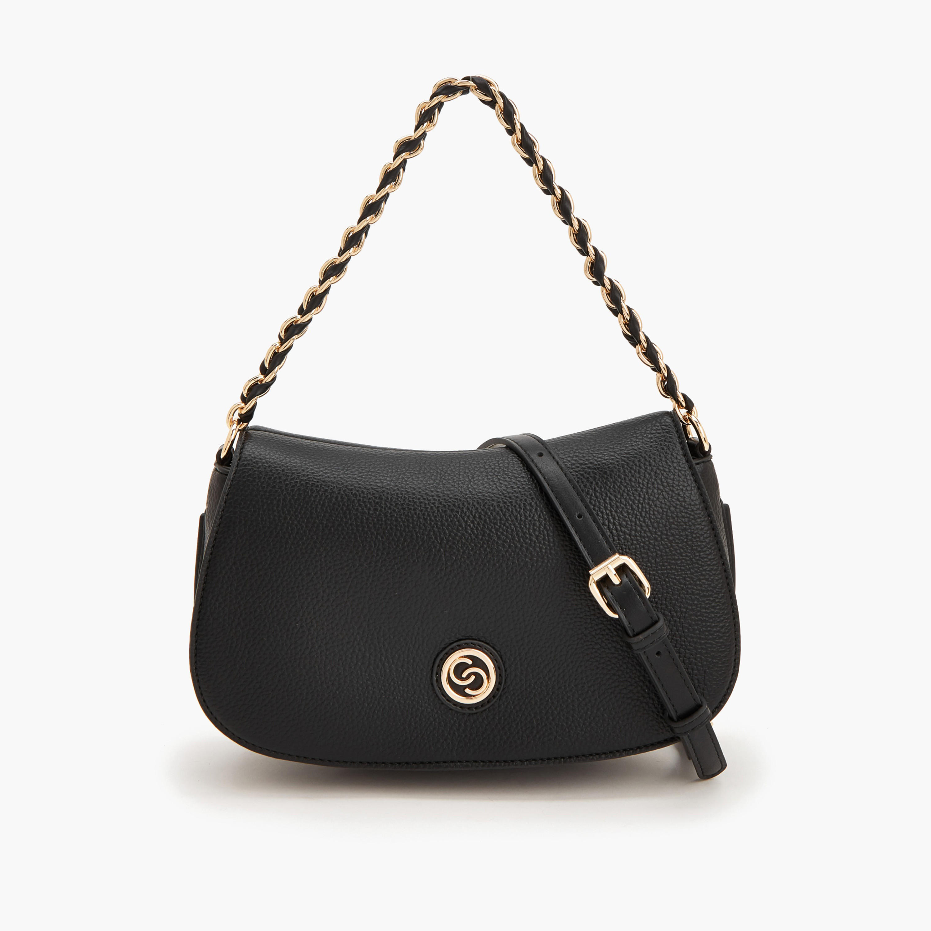 حقيبة كروس بحزام قابل للتعديل من لوجو سيليست-women-bagsandwallets-handbags-image-1