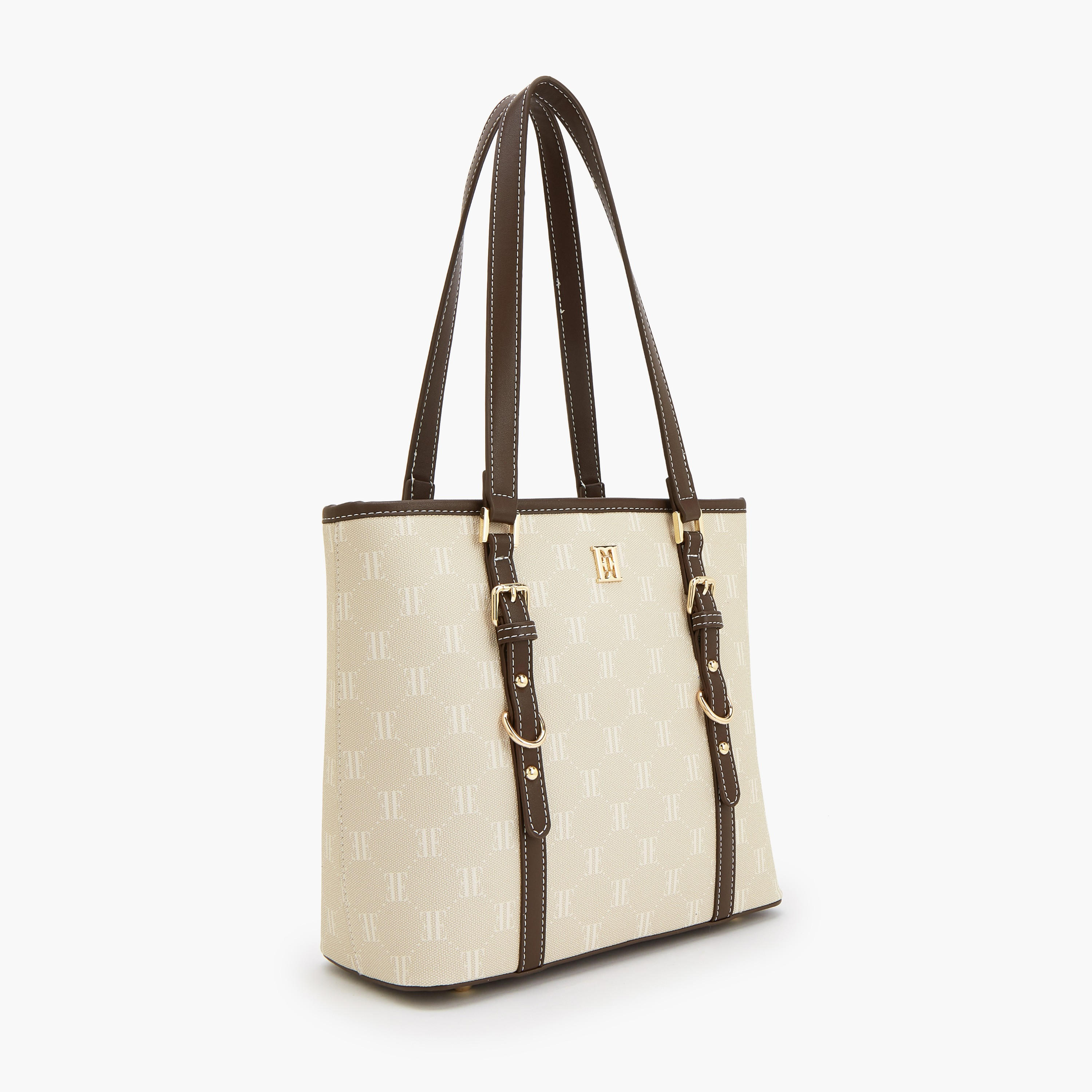 Elle Monogram Print Tote Bag with Zip Closure-women-bagsandwallets-handbags-image-3