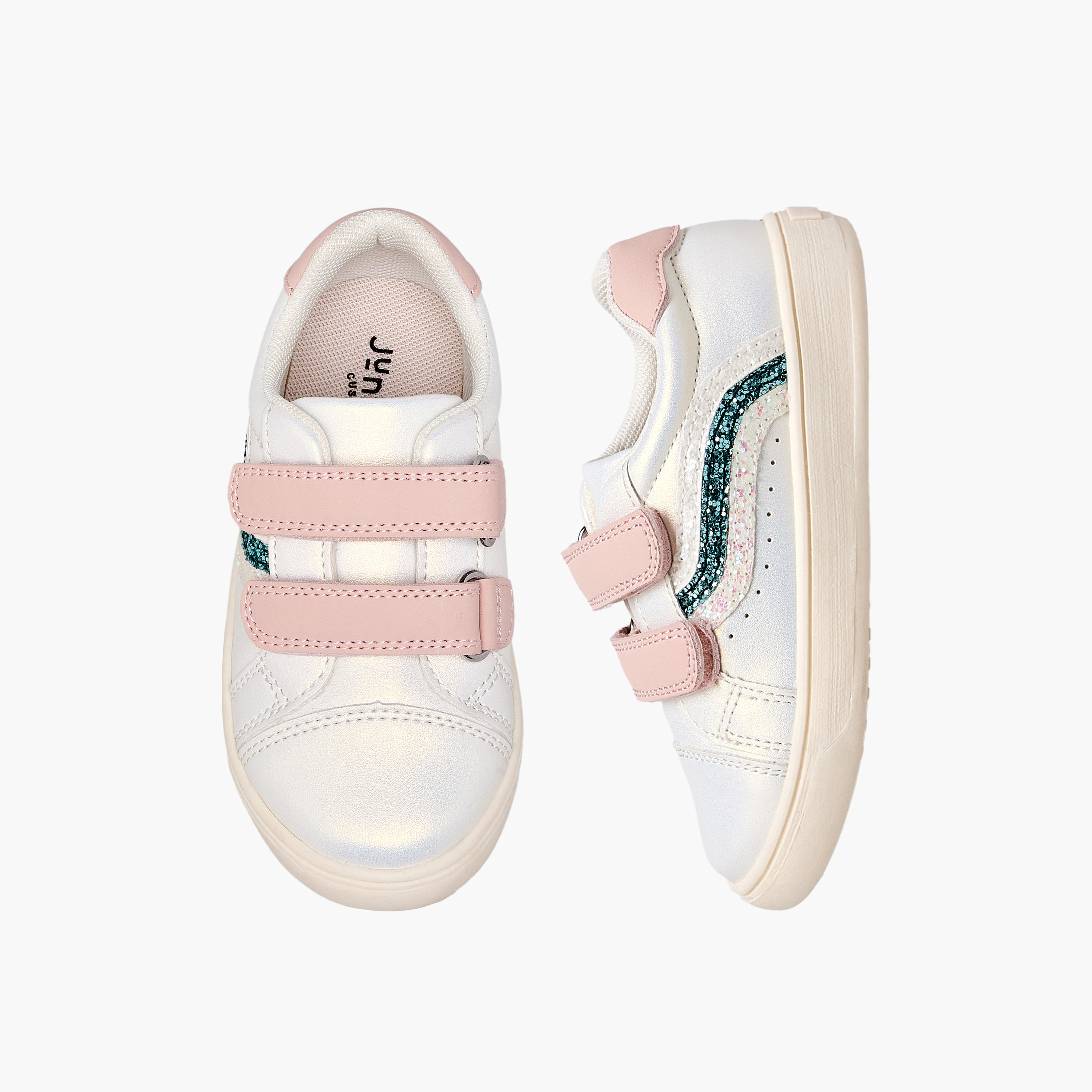 حذاء سنيكرز بناتي مزين بلمسات غليتر وشريط إغلاق لاصق من جونيورز-girls-shoes-sneakers-image-1