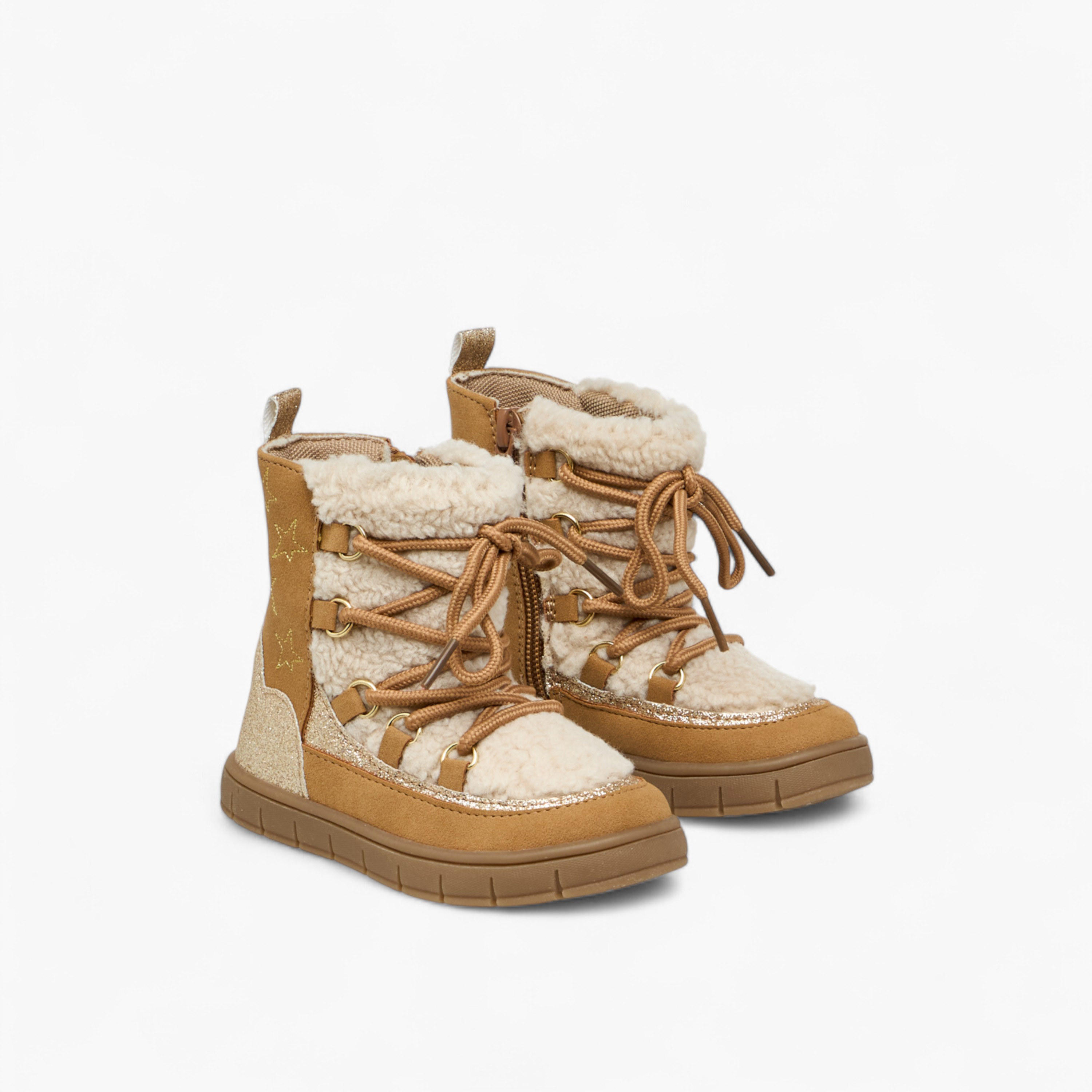 Barefeet Panelled Lace-Up Ankle Boots with Pull Tabs-girls-shoes-boots-image-1