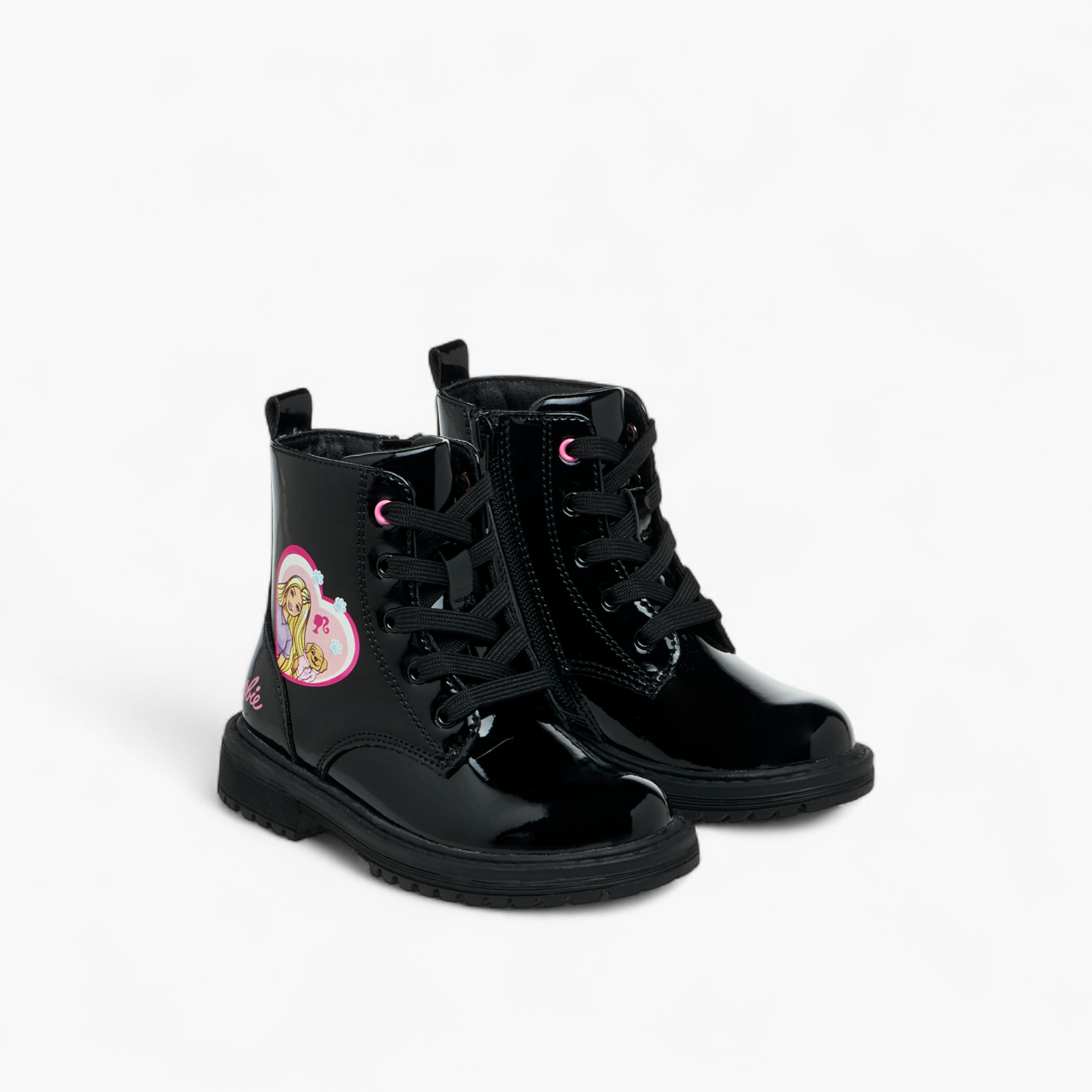 Barbie Printed Ankle Boots with Zip Closure-girls-shoes-boots-image-1