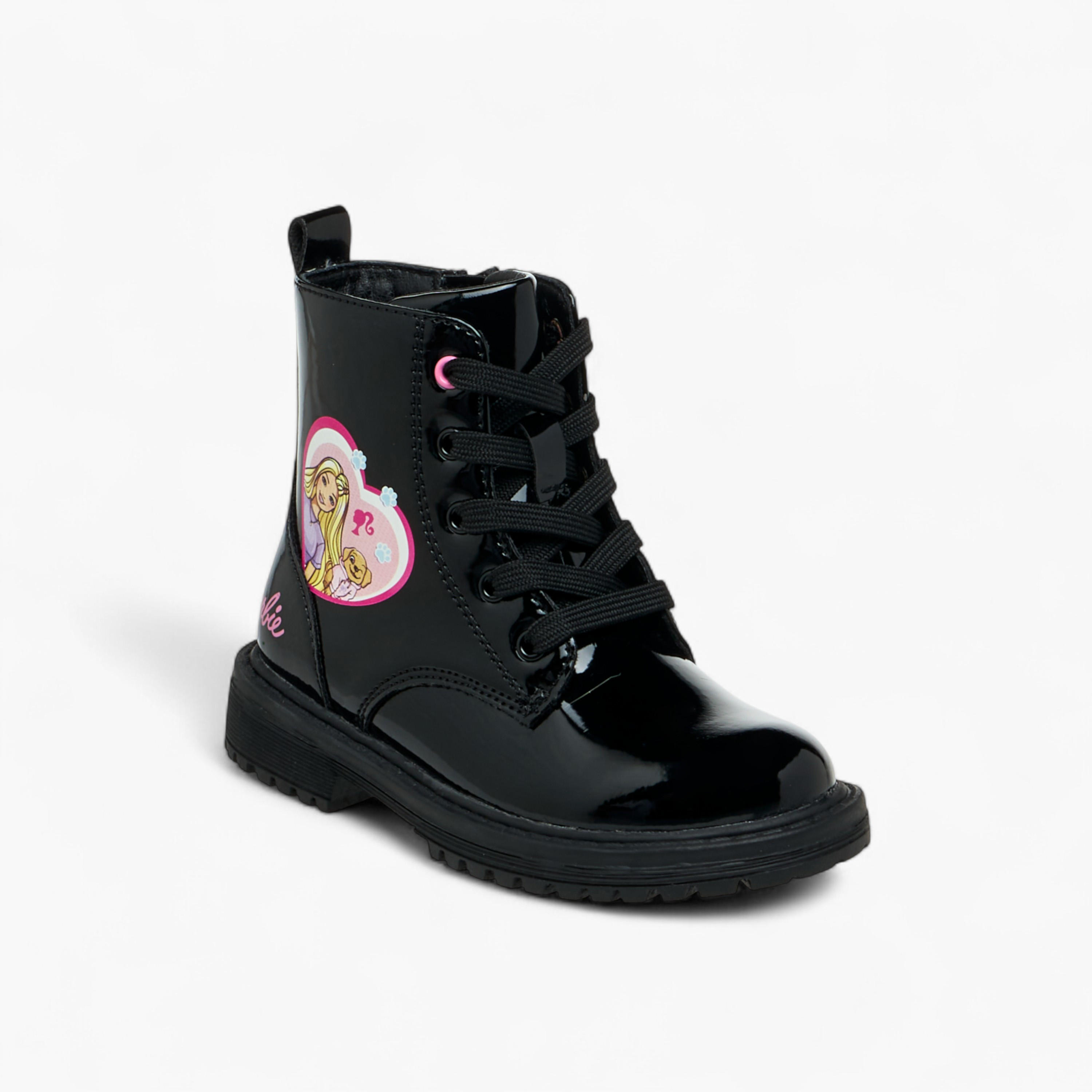 Barbie Printed Ankle Boots with Zip Closure-girls-shoes-boots-image-2