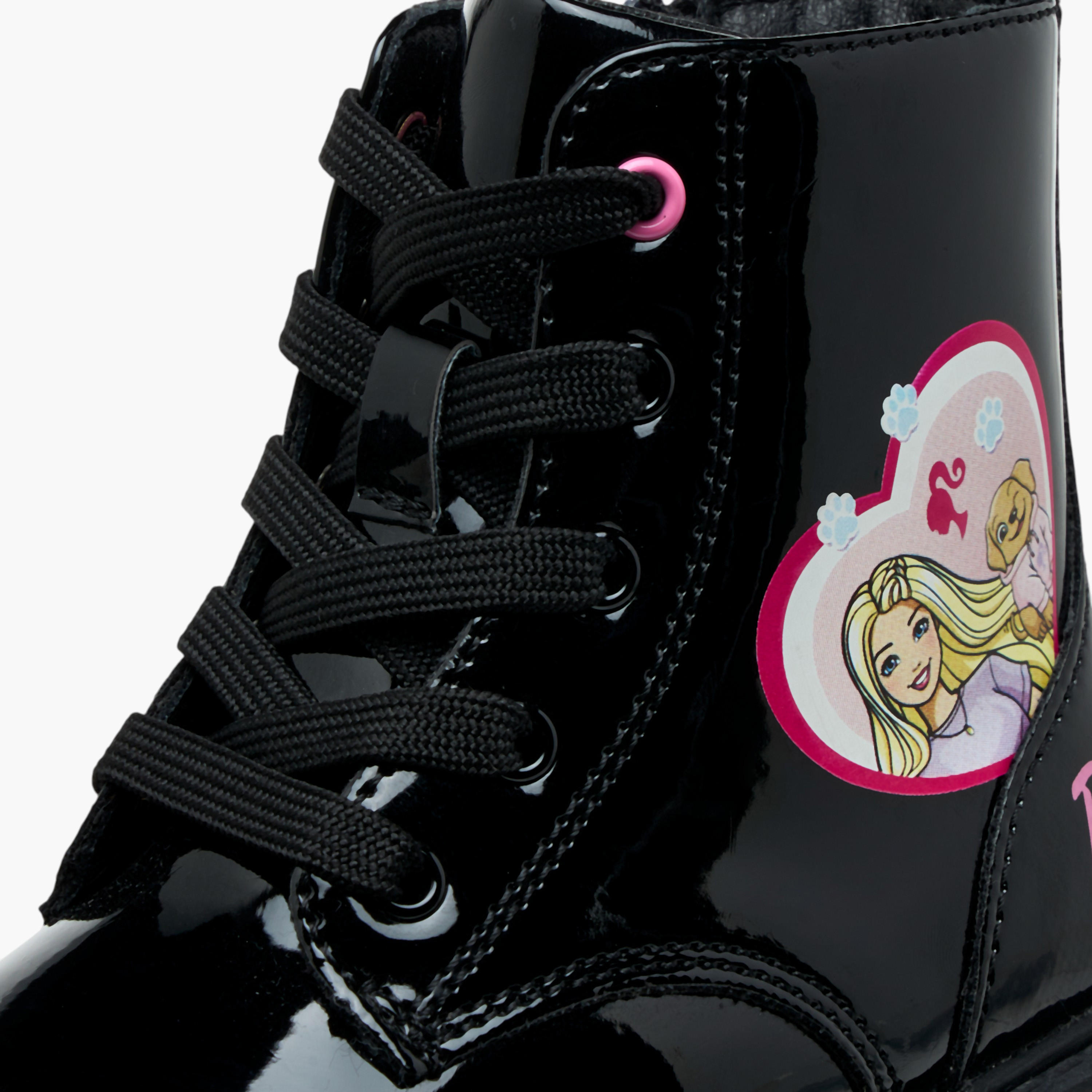 Barbie Printed Ankle Boots with Zip Closure-girls-shoes-boots-image-4