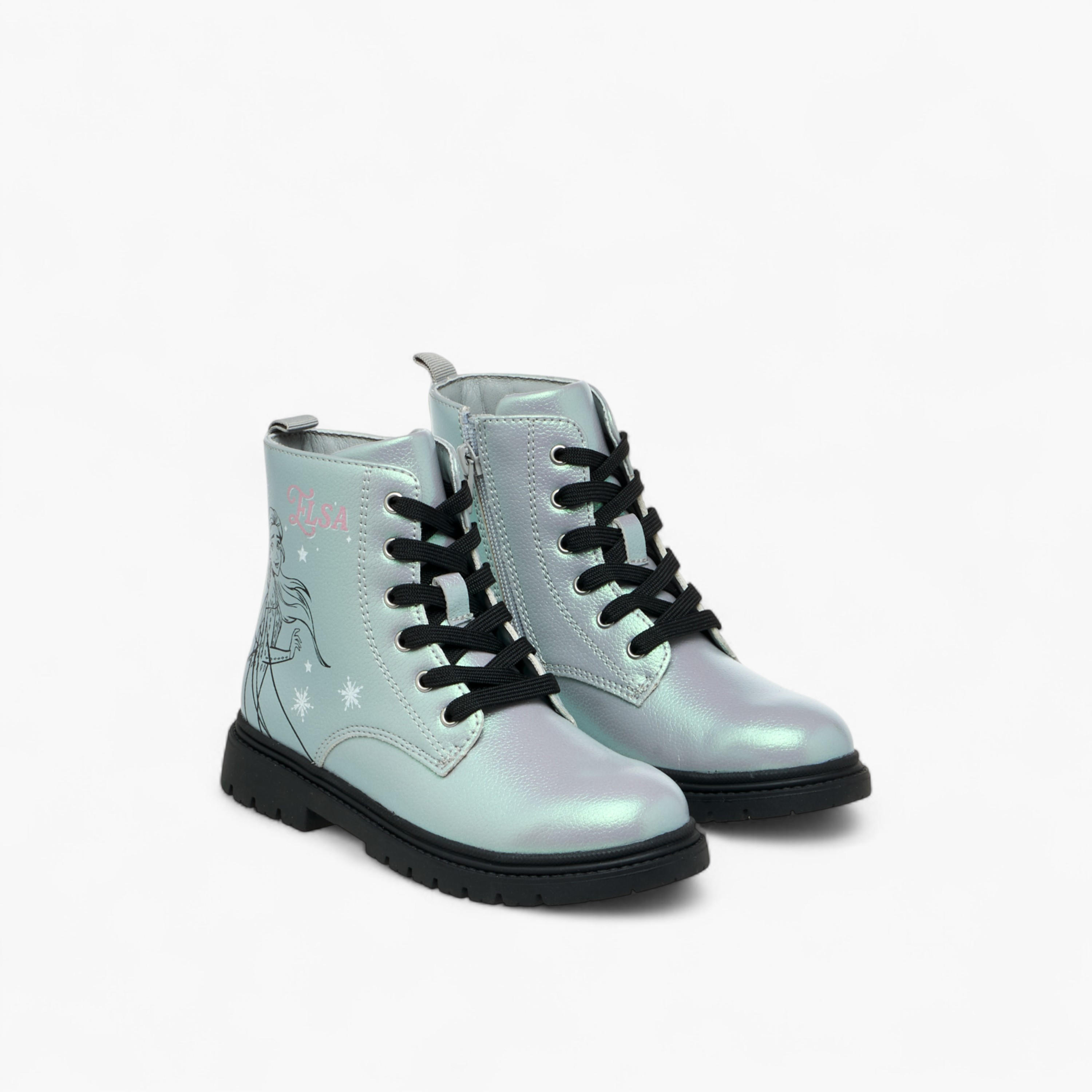 Disney Elsa Print Ankle Boots with Zip Closure and Pull Tabs-girls-shoes-boots-image-1