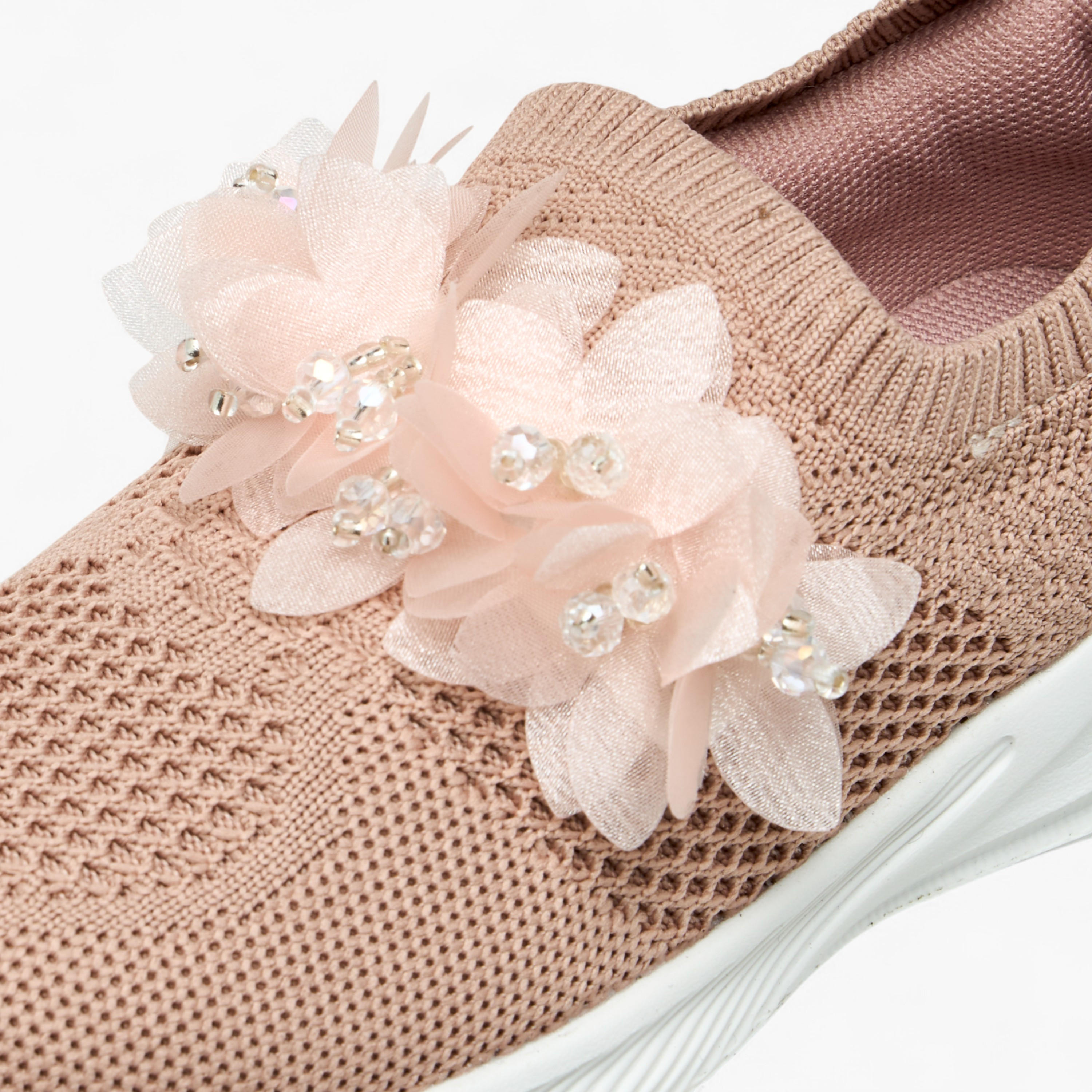 Juniors Floral Embellished Slip-On Sneakers-girls-shoes-sneakers-image-4