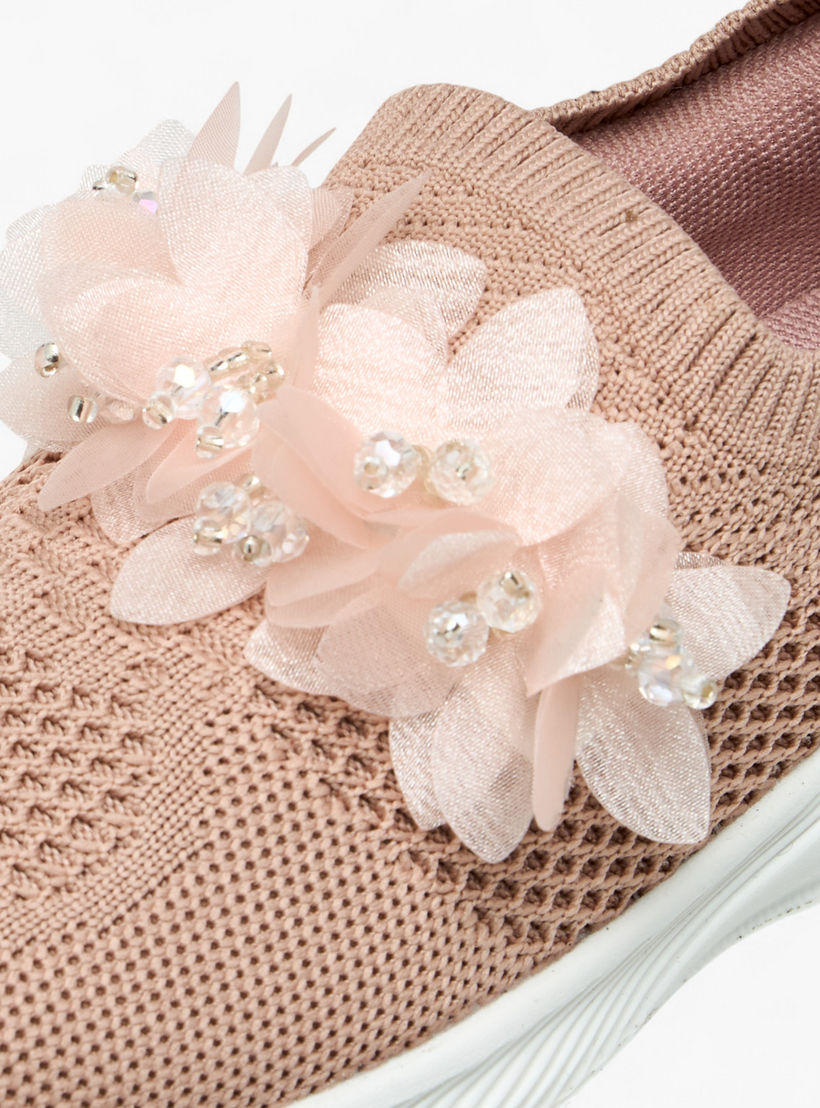 Juniors Floral Embellished Slip-On Sneakers-girls-shoes-sneakers-image-4