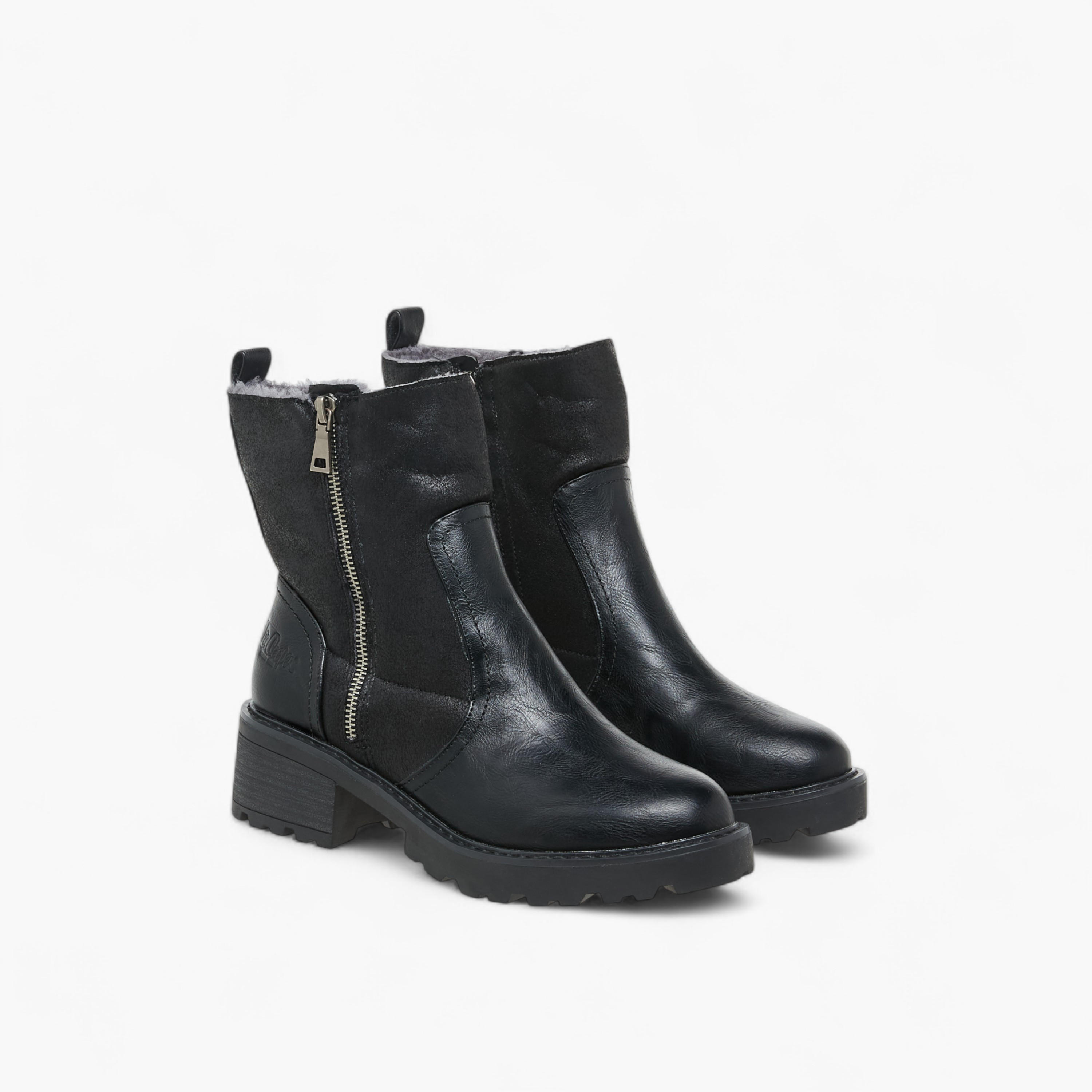 Lee Cooper Women's Solid Block Heel Boots with Zip Closure-women-shoes-boots-image-1