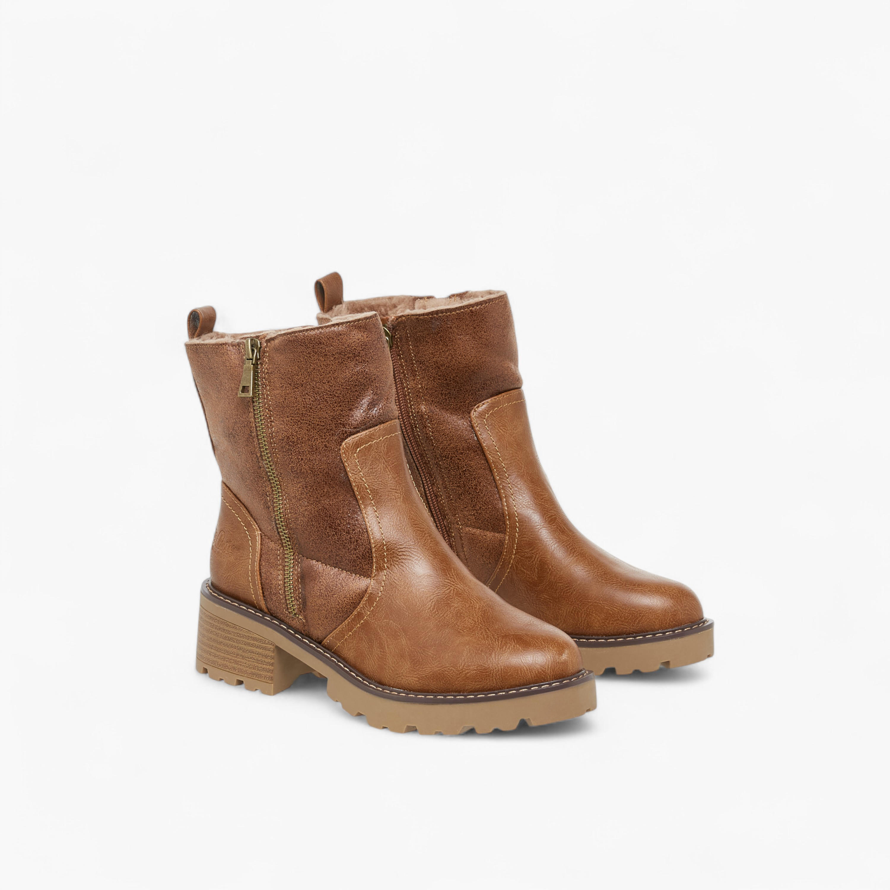 Lee Cooper Women's Solid Block Heel Boots with Zip Closure-women-shoes-boots-image-1
