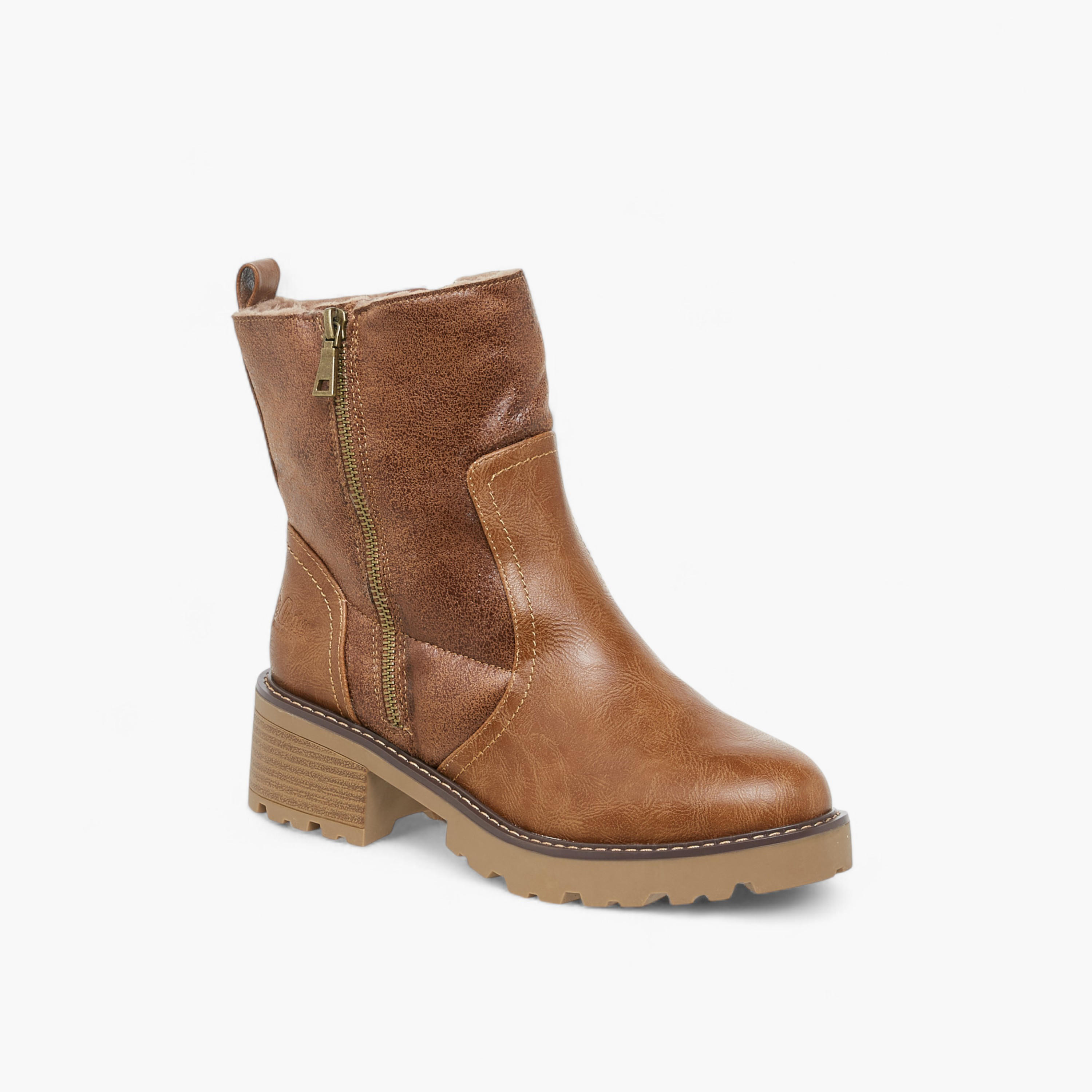 Lee Cooper Women's Solid Block Heel Boots with Zip Closure-women-shoes-boots-image-2