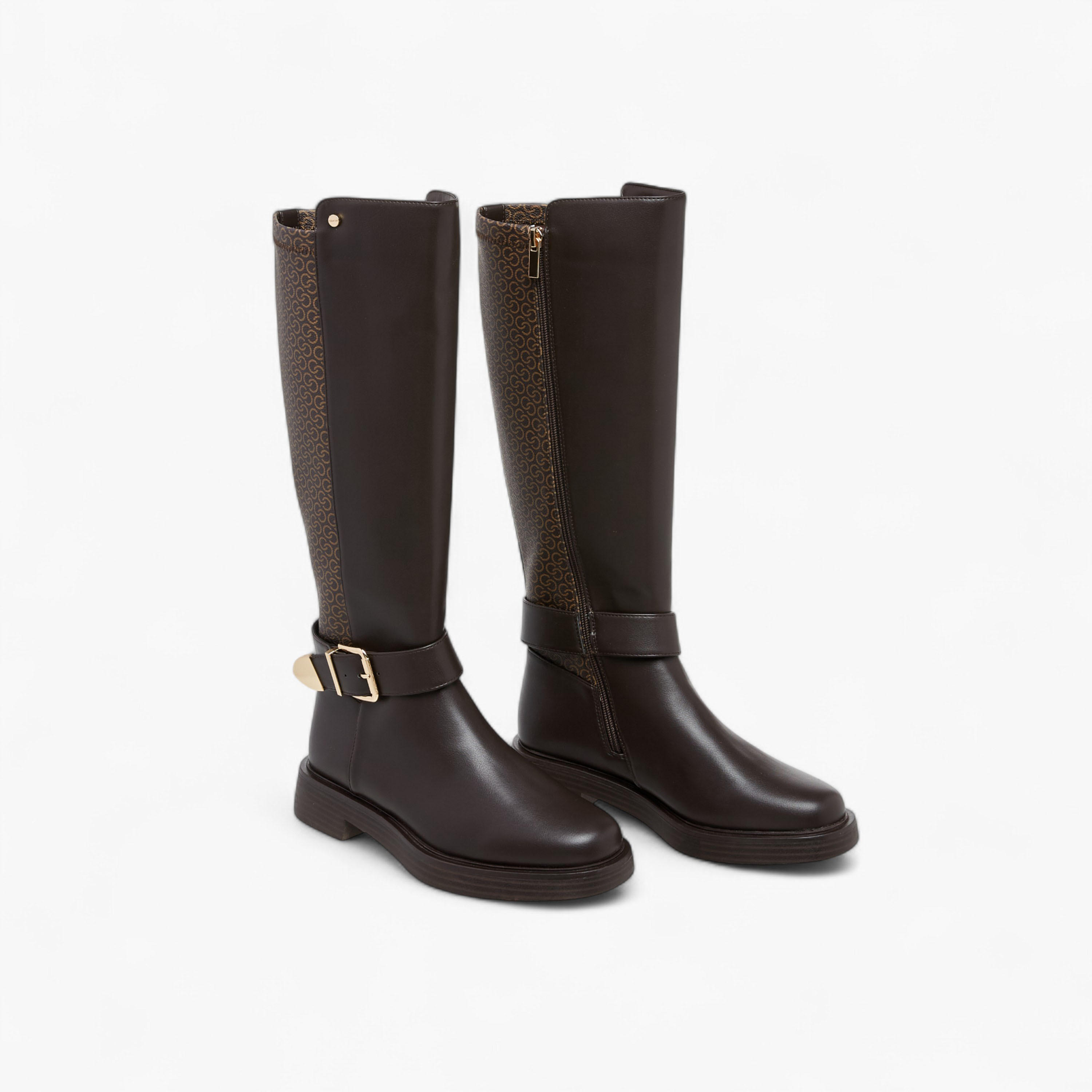 Celeste Women's Monogram Print High Shaft Boots with Zip Closure-women-shoes-boots-image-1