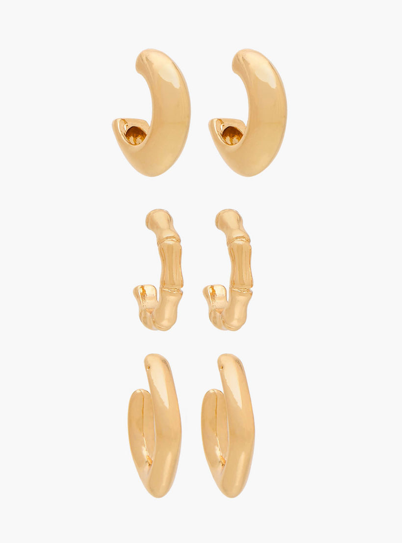 Flora Bella Metallic Earrings with Pushback Closure - Set of 3-women-watchesandjewellery-jewellery-earrings-image-1