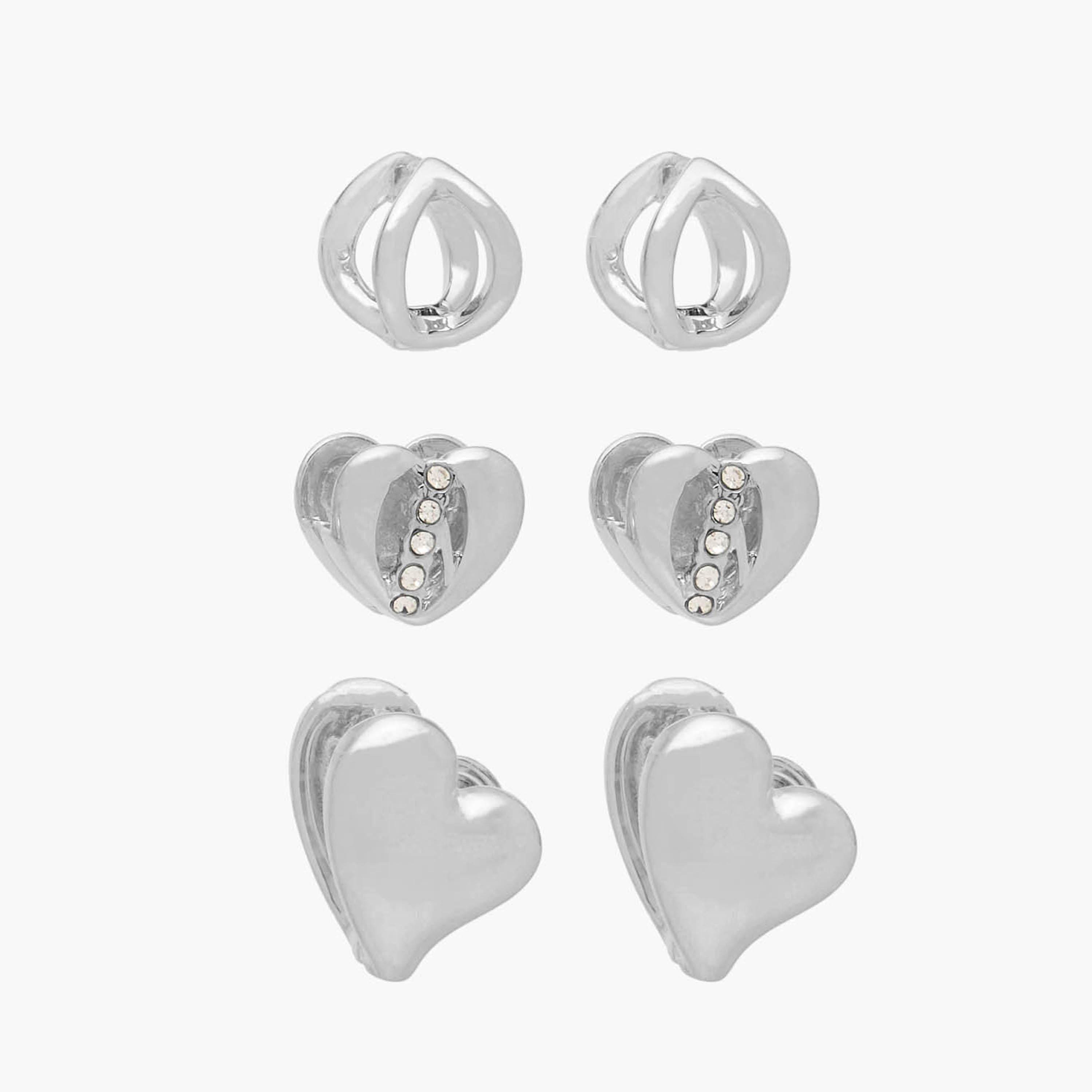 Flora Bella Heart-Shaped Metallic Earrings - Set of 3-women-watchesandjewellery-jewellery-earrings-image-1