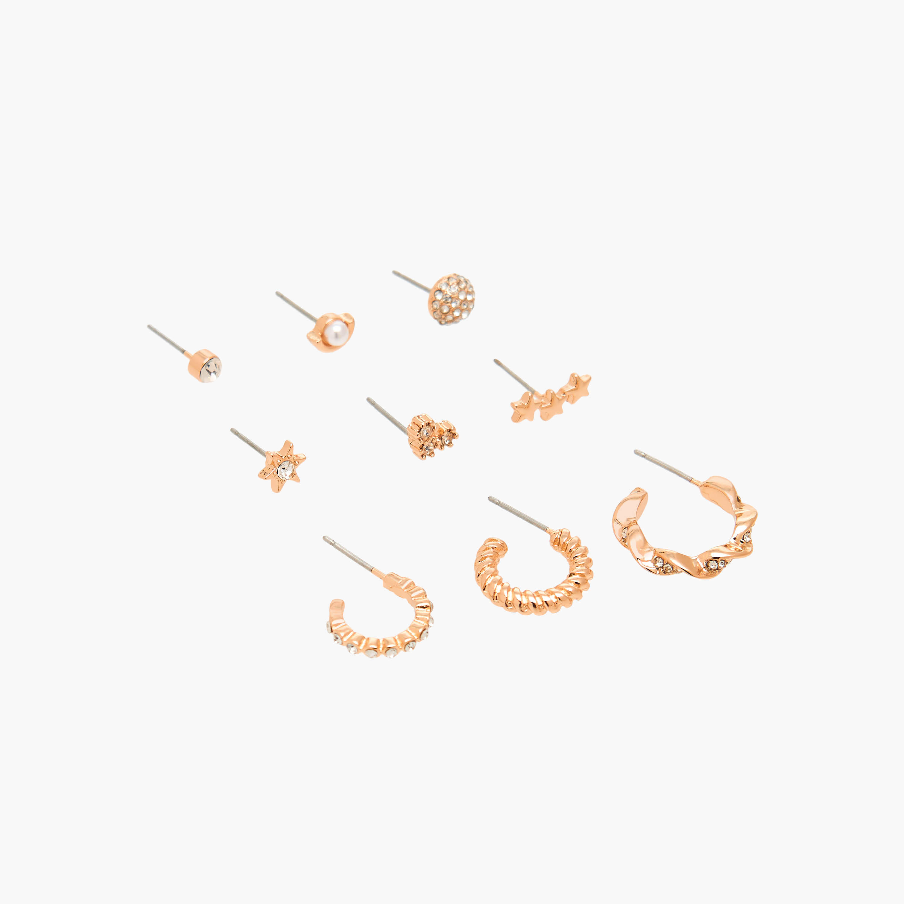 Flora Bella Pack of 9 Gold Tone Embellished Stud Earrings with Pushback Closure-women-watchesandjewellery-jewellery-earrings-image-2