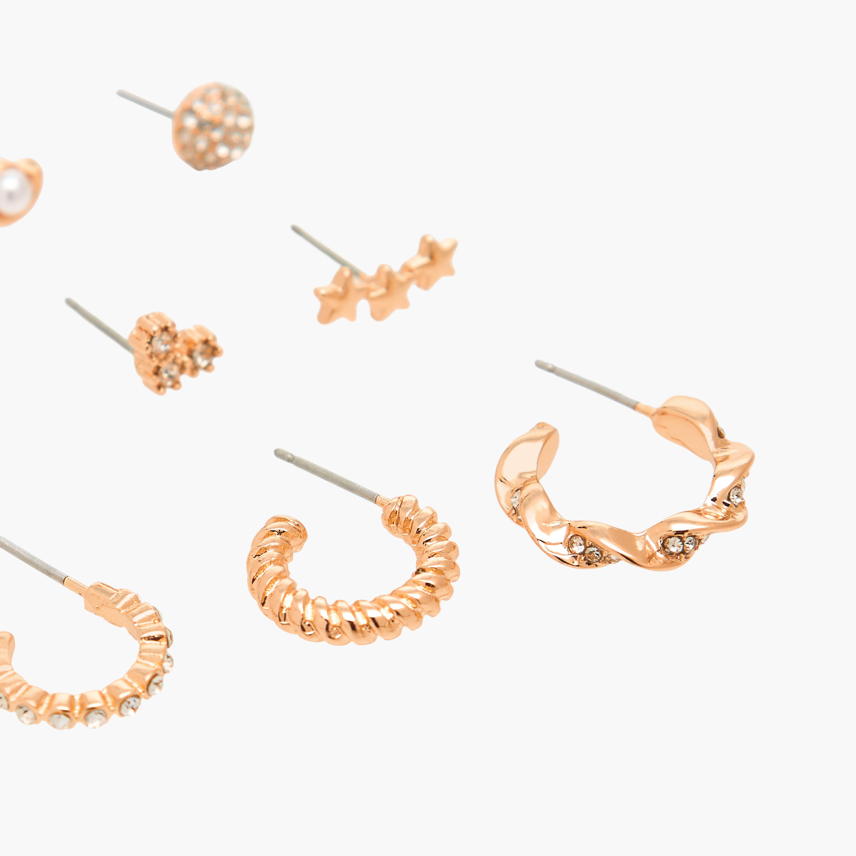 Flora Bella Pack of 9 Gold Tone Embellished Stud Earrings with Pushback Closure-women-watchesandjewellery-jewellery-earrings-image-3