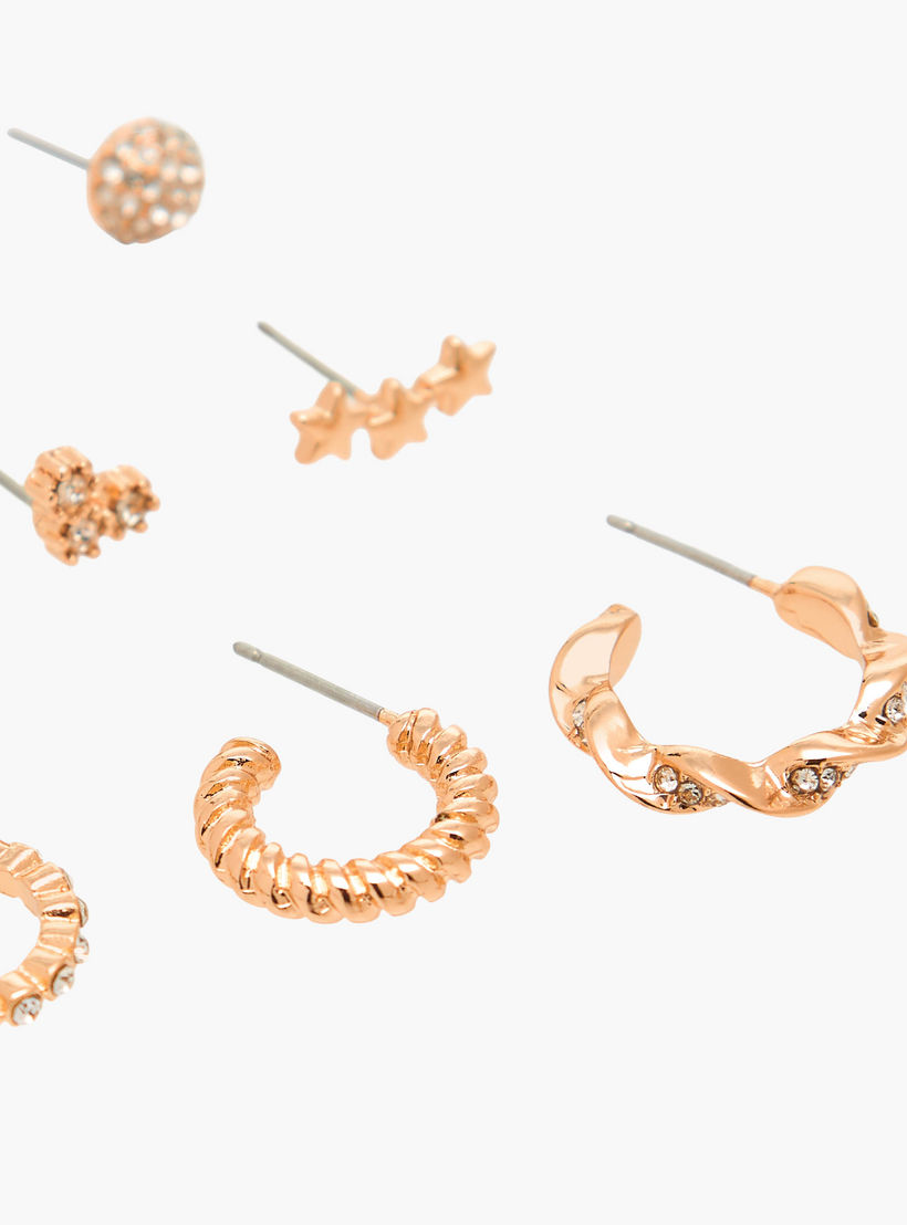 Flora Bella Pack of 9 Gold Tone Embellished Stud Earrings with Pushback Closure-women-watchesandjewellery-jewellery-earrings-image-3