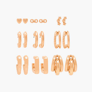 Flora Bella Pack of 9 Gold Tone Assorted Earrings Set with Pushback Closure-women-image-1