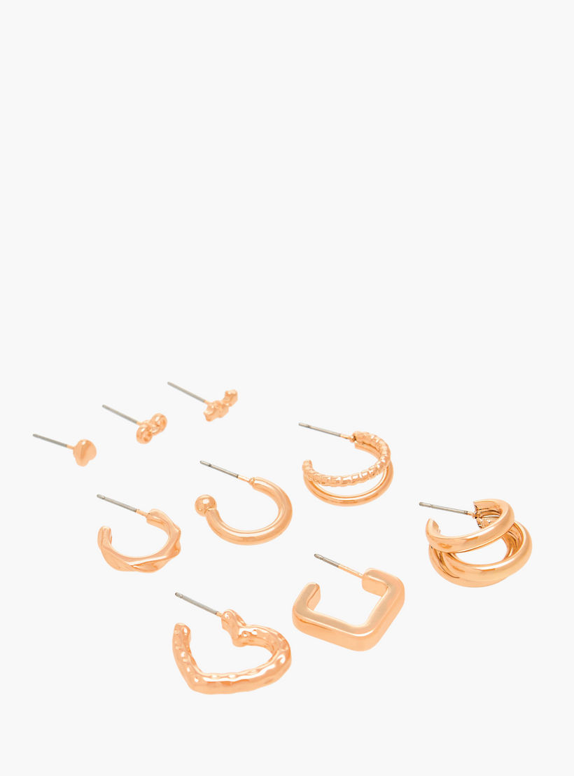 Flora Bella Pack of 9 Gold Tone Assorted Earrings Set with Pushback Closure-women-watchesandjewellery-jewellery-earrings-image-2