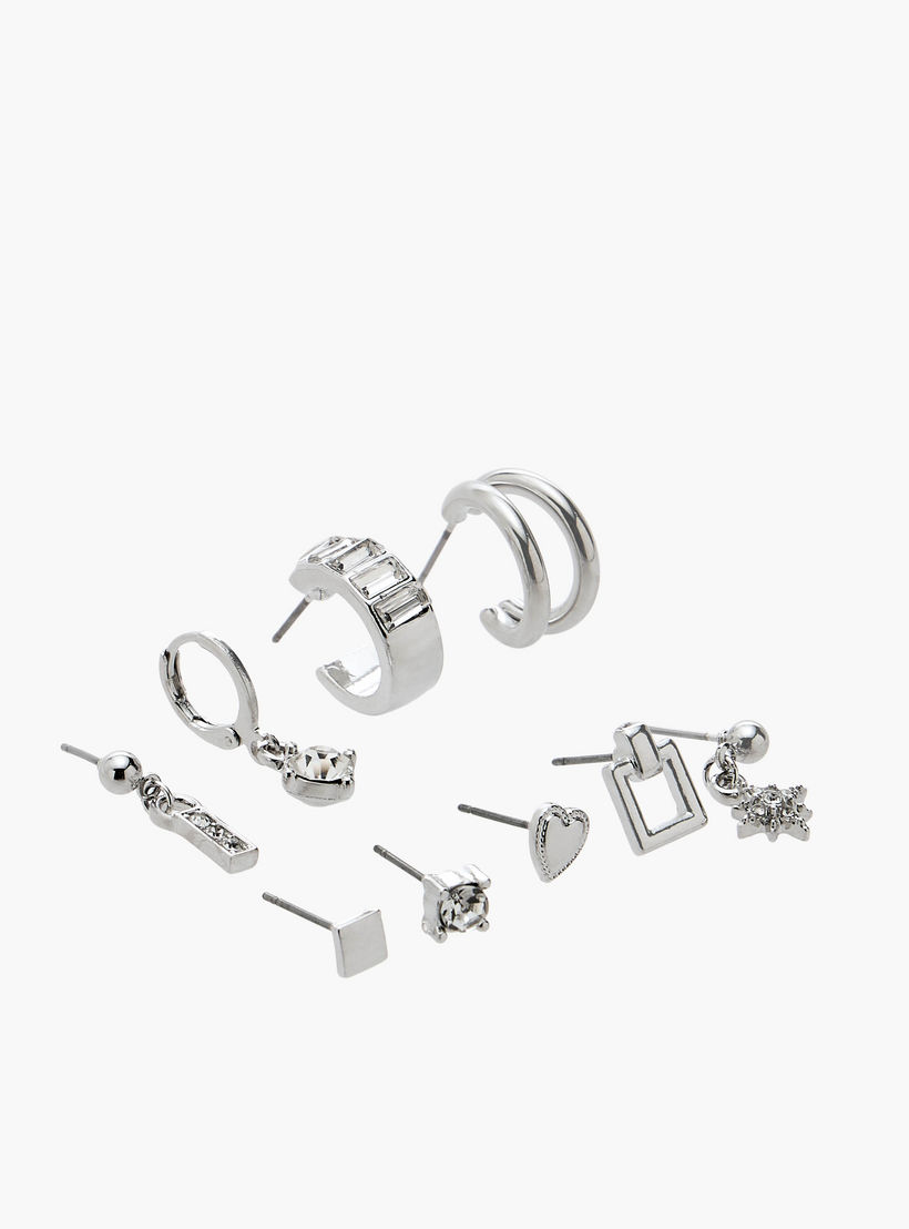 Flora Bella Pack of 9 Silver Tone Earrings with Pushback Closure-women-watchesandjewellery-jewellery-earrings-image-2
