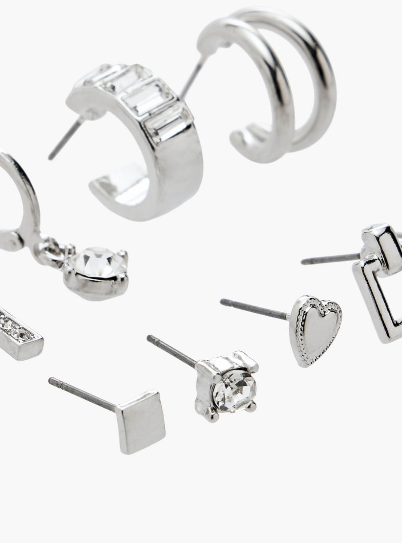 Flora Bella Pack of 9 Silver Tone Earrings with Pushback Closure-women-watchesandjewellery-jewellery-earrings-image-3