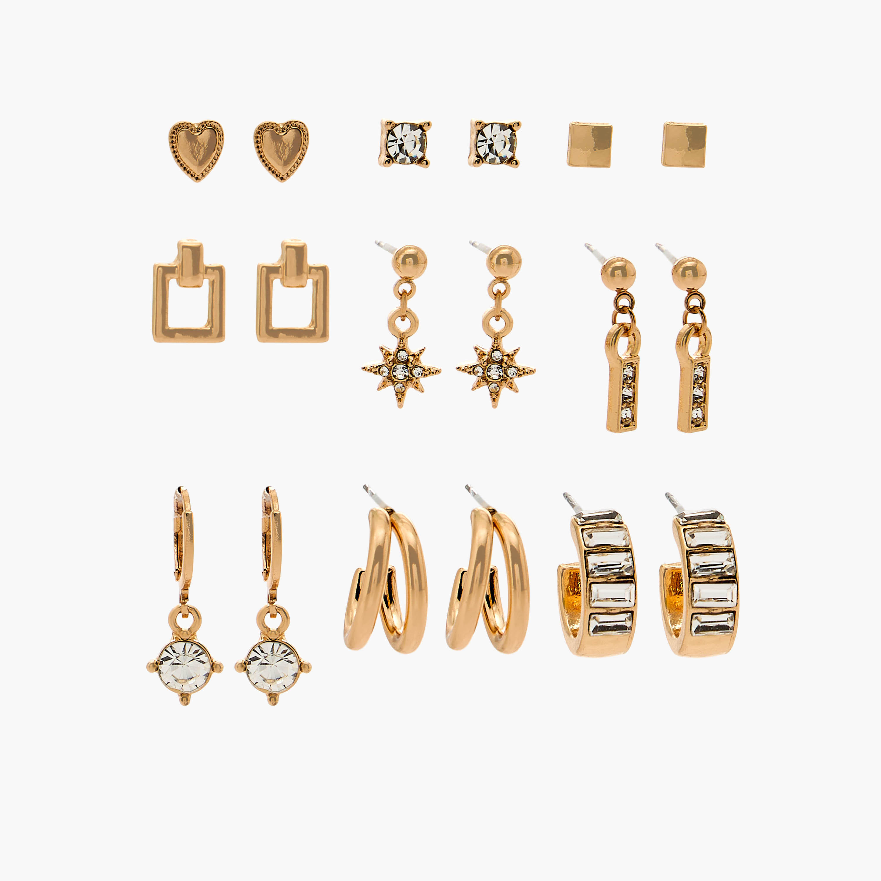 Flora Bella Pack of 9 Silver Tone Earrings with Pushback Closure-women-watchesandjewellery-jewellery-earrings-image-1