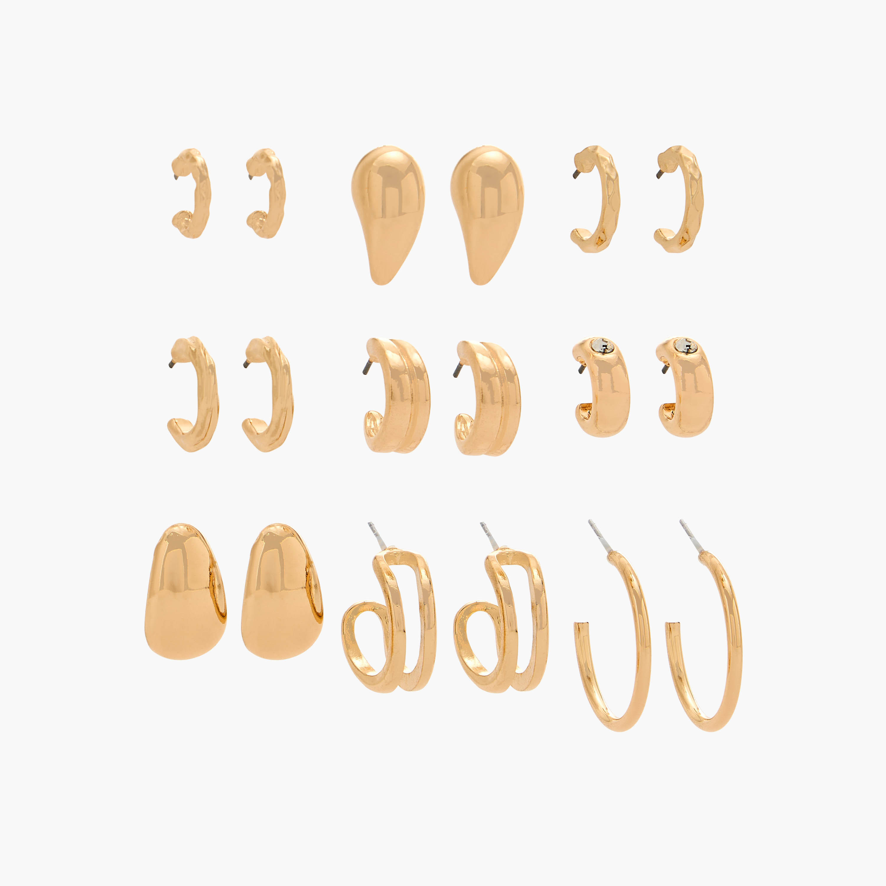 Flora Bella Pack of 9 Metallic Earrings with Pushback Closure-women-watchesandjewellery-jewellery-earrings-image-1