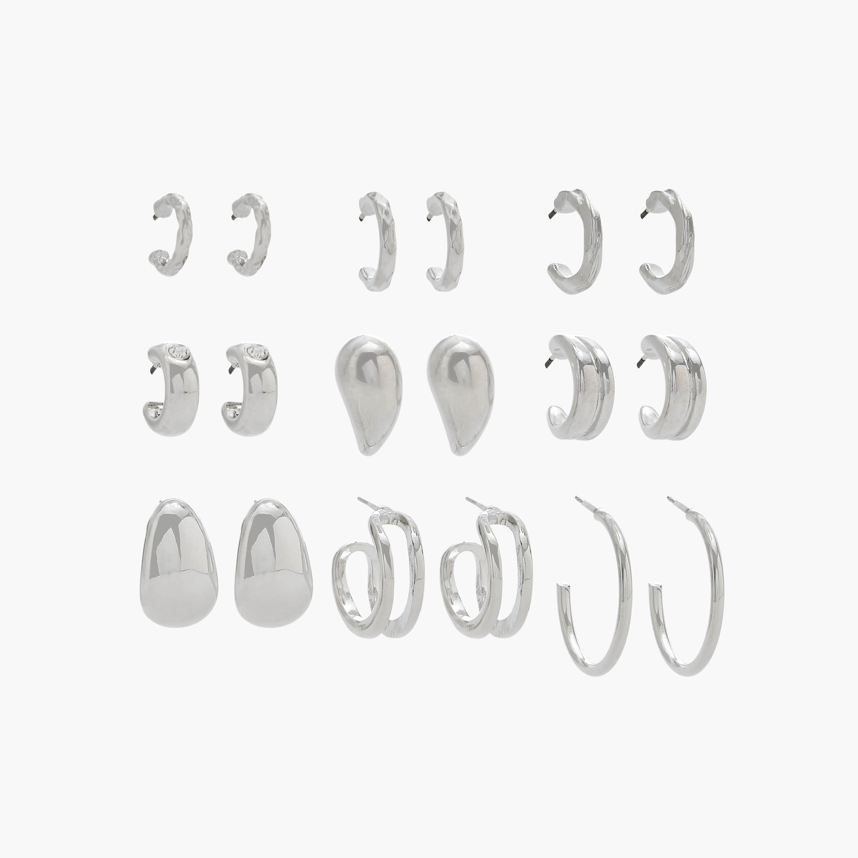 Flora Bella Pack of 9 Metallic Earrings with Pushback Closure-women-watchesandjewellery-jewellery-earrings-image-1