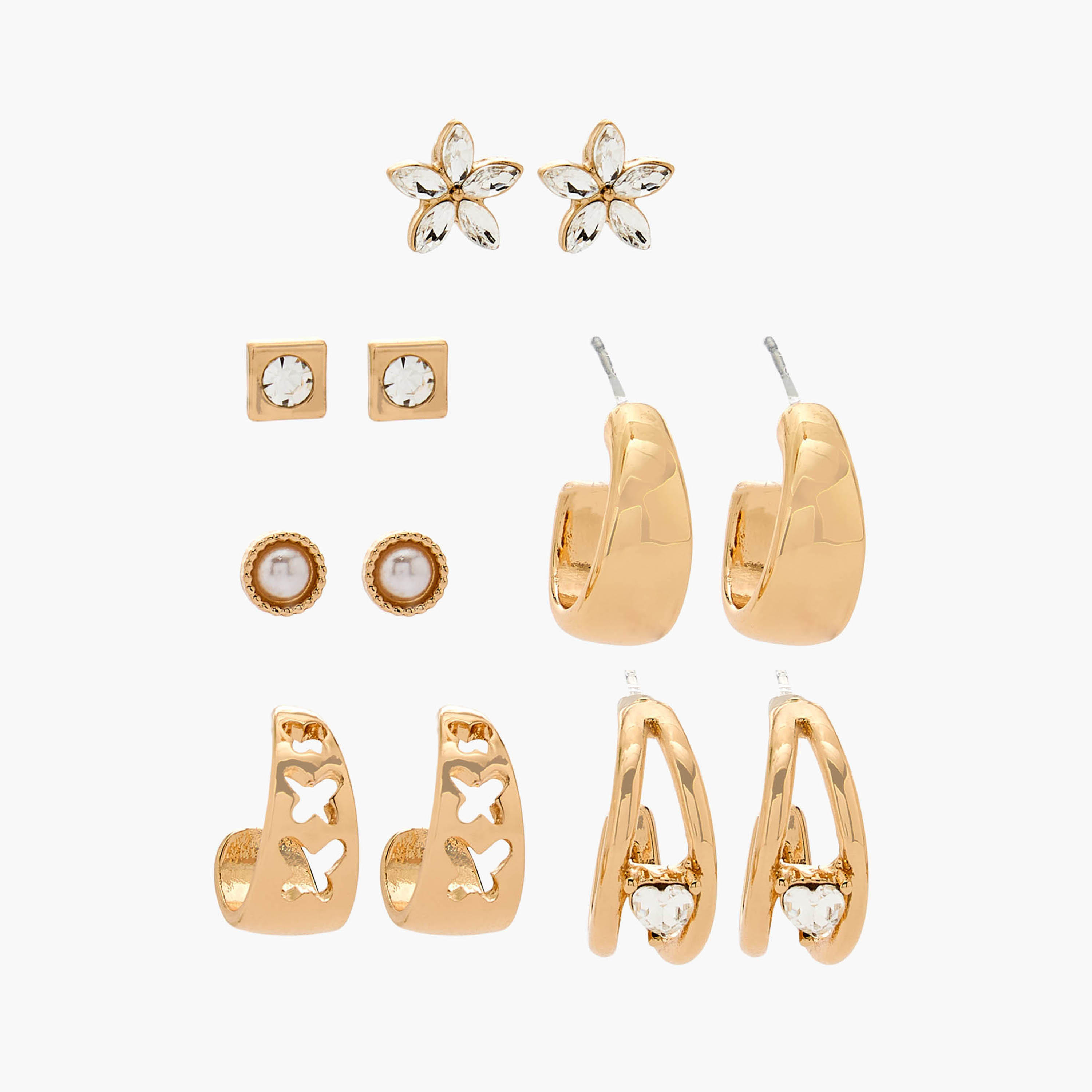 Flora Bella Pack of 6 Metallic Earrings with Pushback Closure-women-watchesandjewellery-jewellery-earrings-image-1