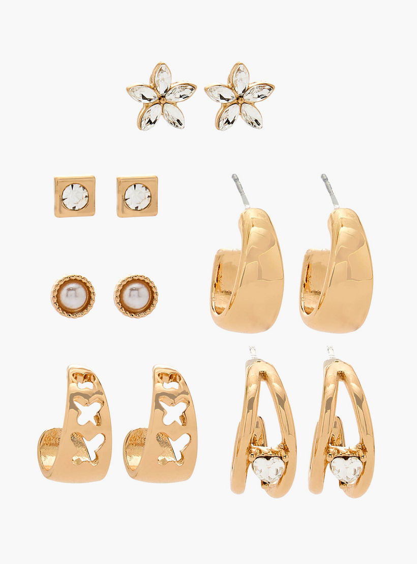 Flora Bella Pack of 6 Metallic Earrings with Pushback Closure-women-watchesandjewellery-jewellery-earrings-image-1