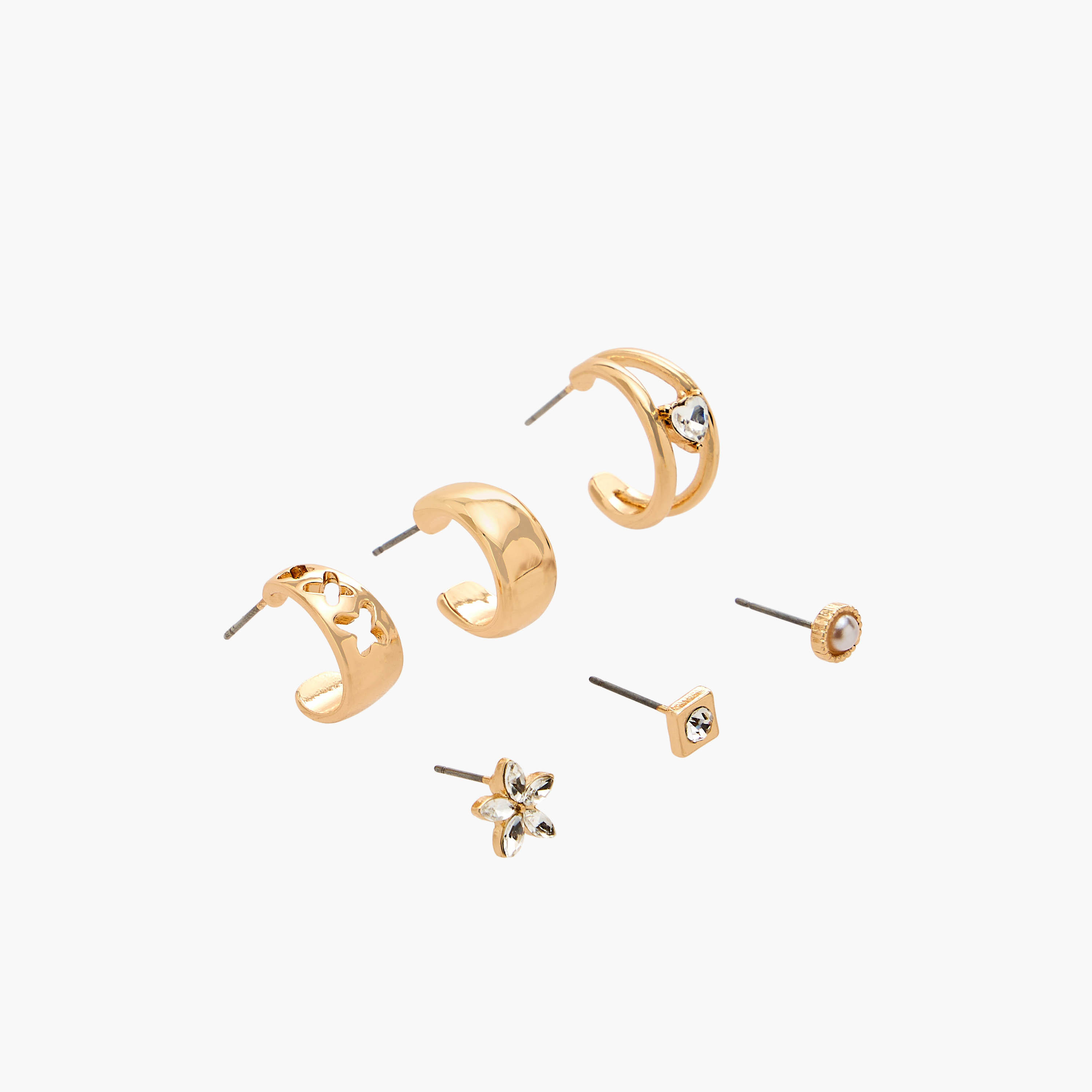 Flora Bella Pack of 6 Metallic Earrings with Pushback Closure-women-watchesandjewellery-jewellery-earrings-image-2