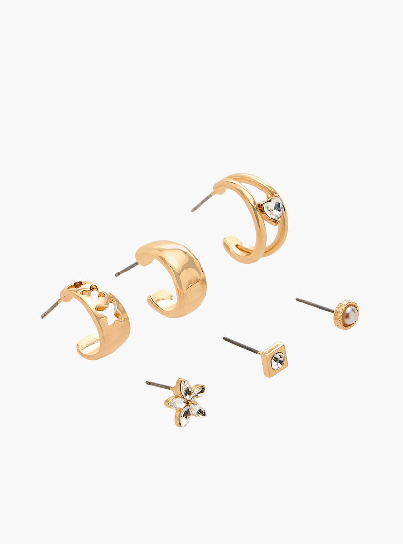 Flora Bella Pack of 6 Metallic Earrings with Pushback Closure-women-watchesandjewellery-jewellery-earrings-image-2