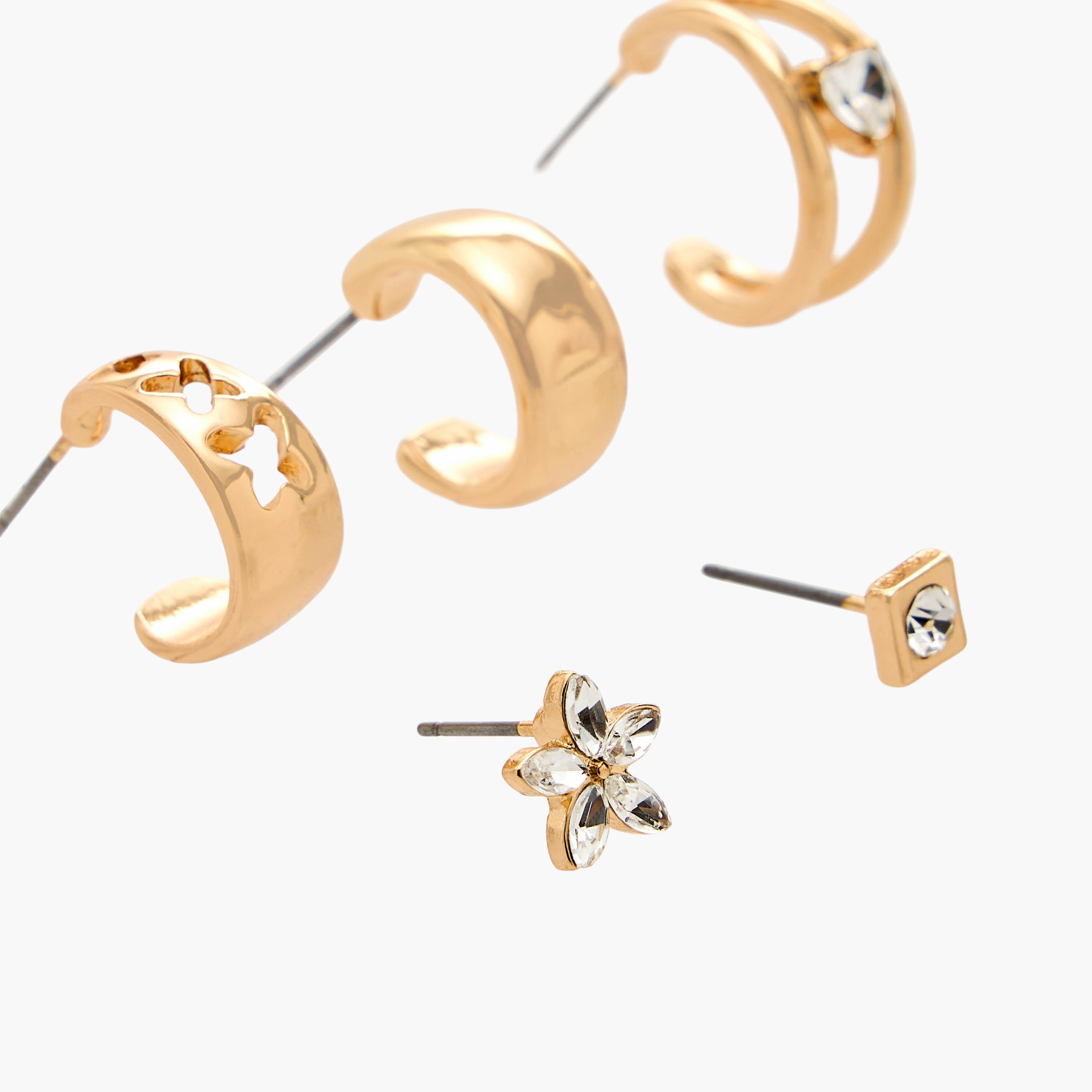 Flora Bella Pack of 6 Metallic Earrings with Pushback Closure-women-watchesandjewellery-jewellery-earrings-image-3
