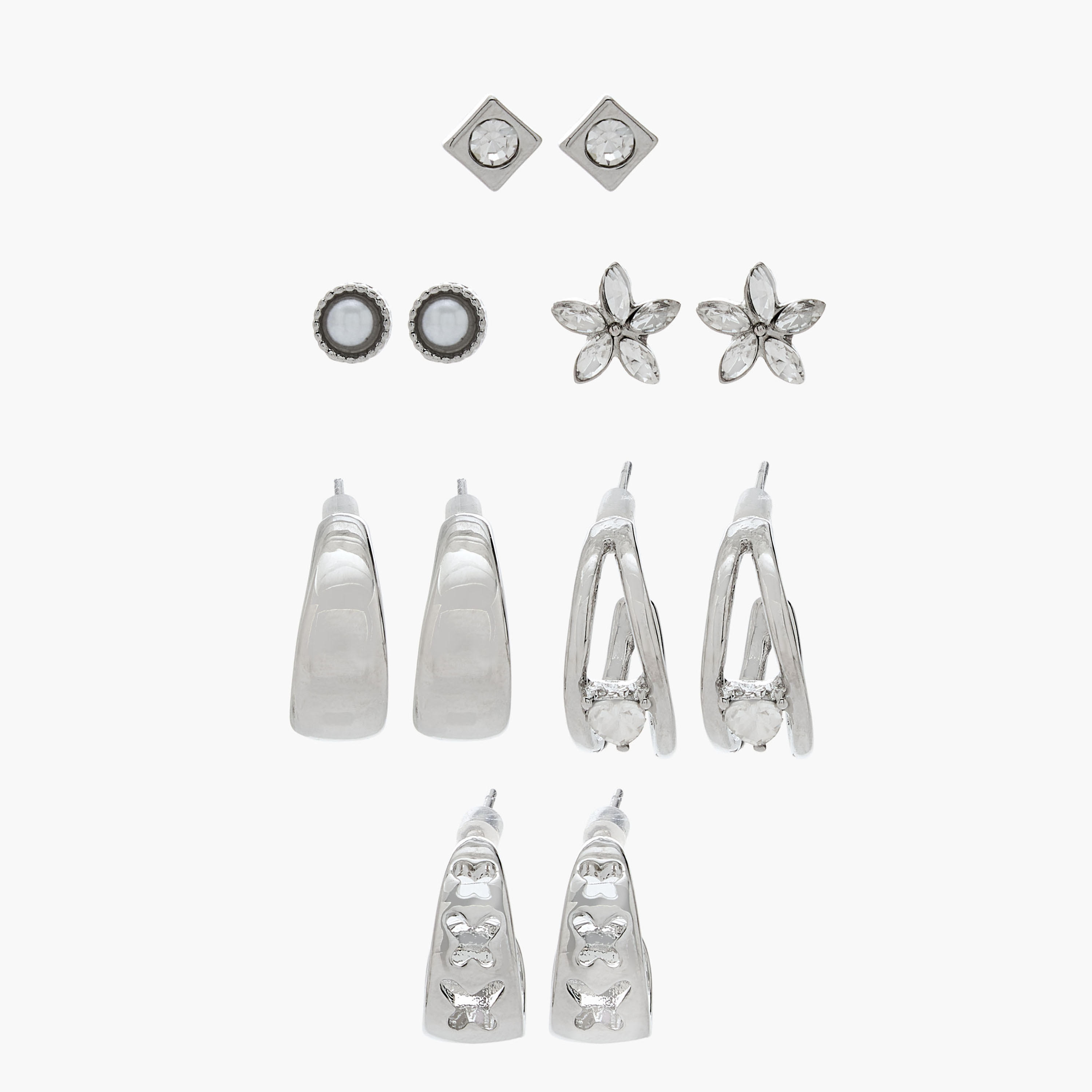 Flora Bella Pack of 6 Metallic Earrings with Pushback Closure-women-watchesandjewellery-jewellery-earrings-image-1