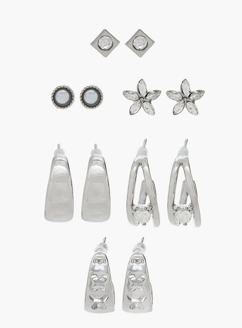 Flora Bella Pack of 6 Metallic Earrings with Pushback Closure-women-watchesandjewellery-jewellery-earrings-image-1