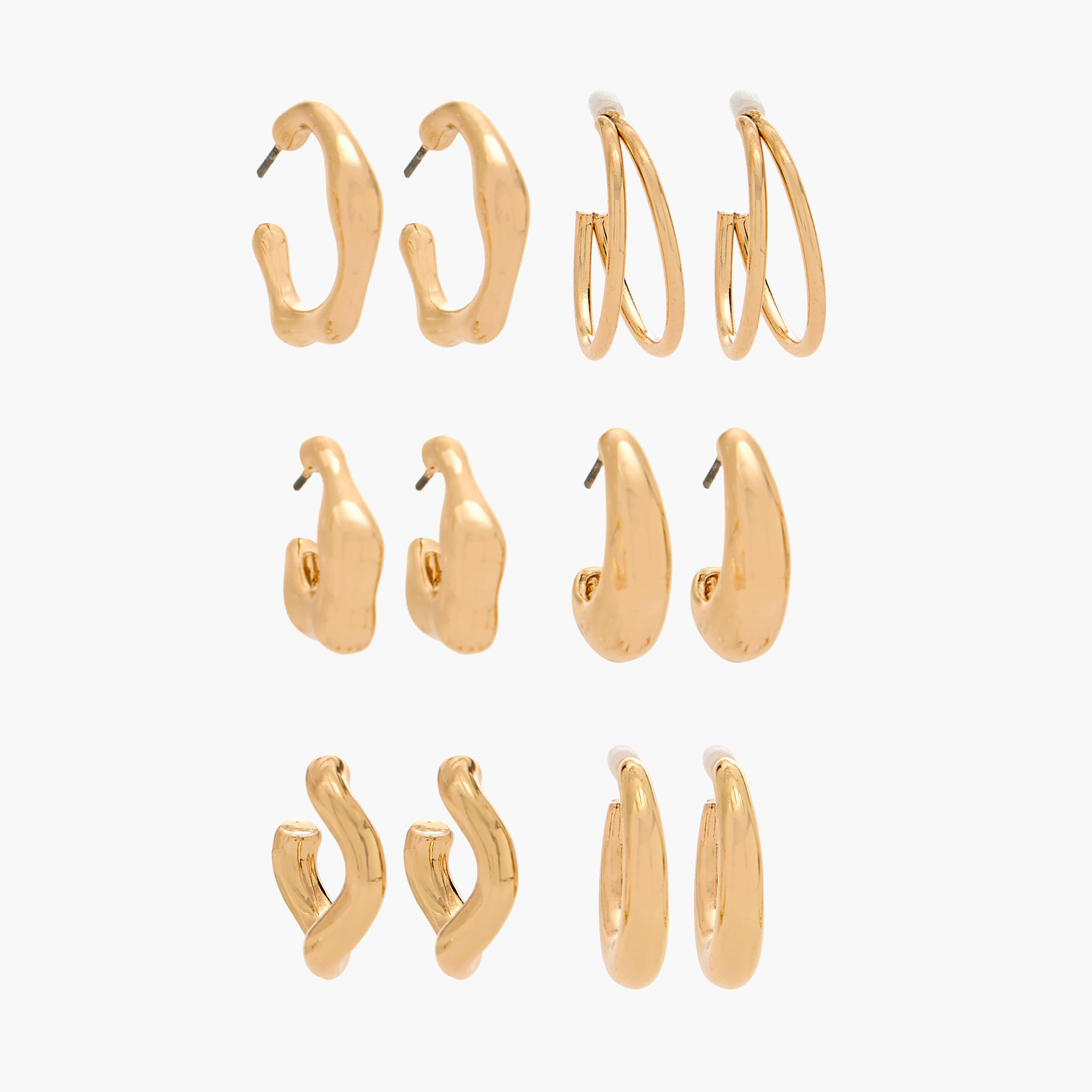 Flora Bella Pack of 6 Gold Tone Hoop Earrings with Pushback Closure-women-watchesandjewellery-jewellery-earrings-image-1