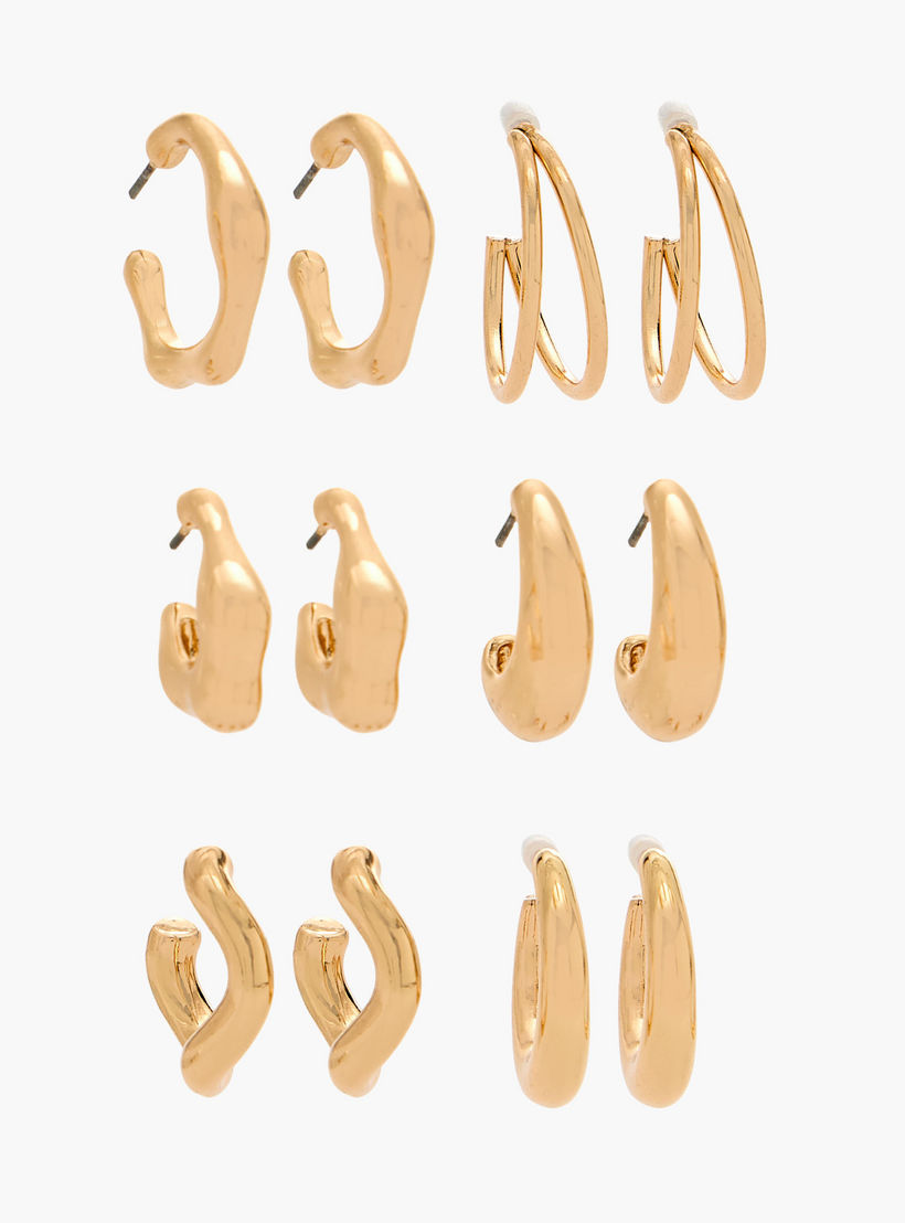 Flora Bella Pack of 6 Gold Tone Hoop Earrings with Pushback Closure-women-watchesandjewellery-jewellery-earrings-image-1