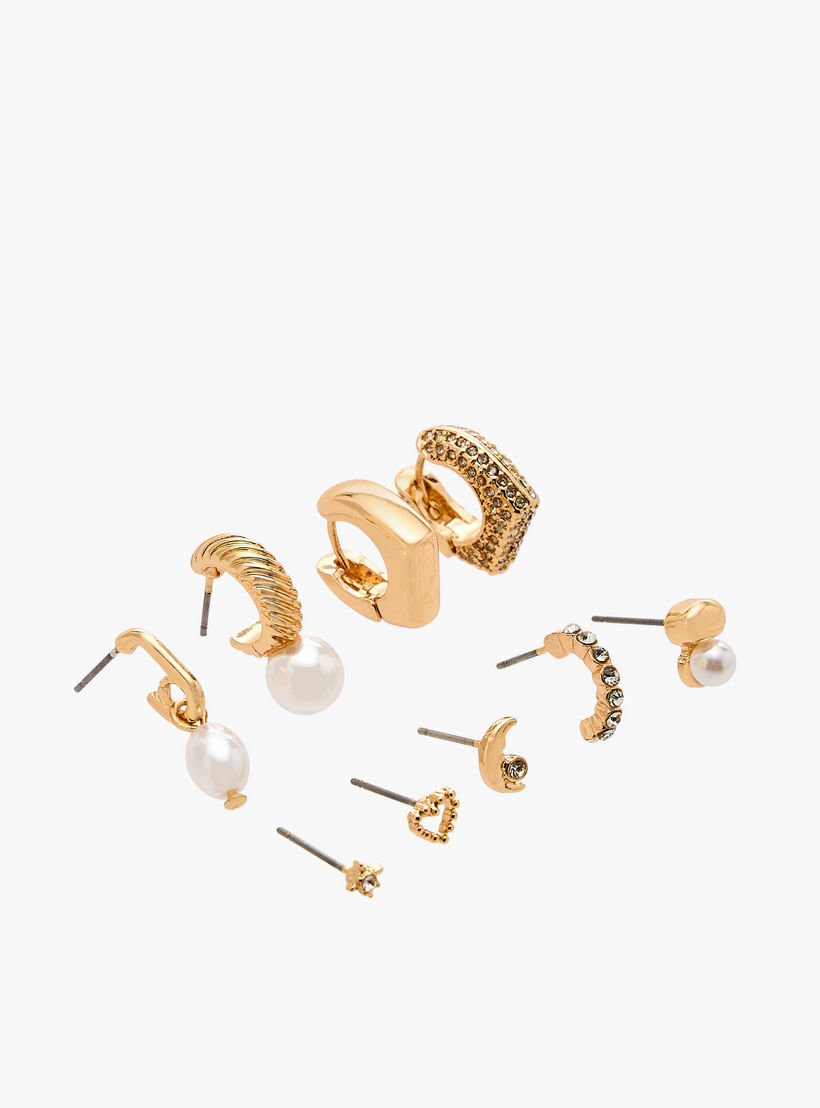 Flora Bella Pack of 9 Gold Tone Assorted Earrings-women-watchesandjewellery-jewellery-earrings-image-2