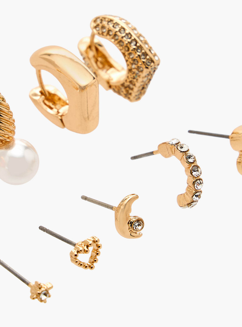 Flora Bella Pack of 9 Gold Tone Assorted Earrings-women-watchesandjewellery-jewellery-earrings-image-3
