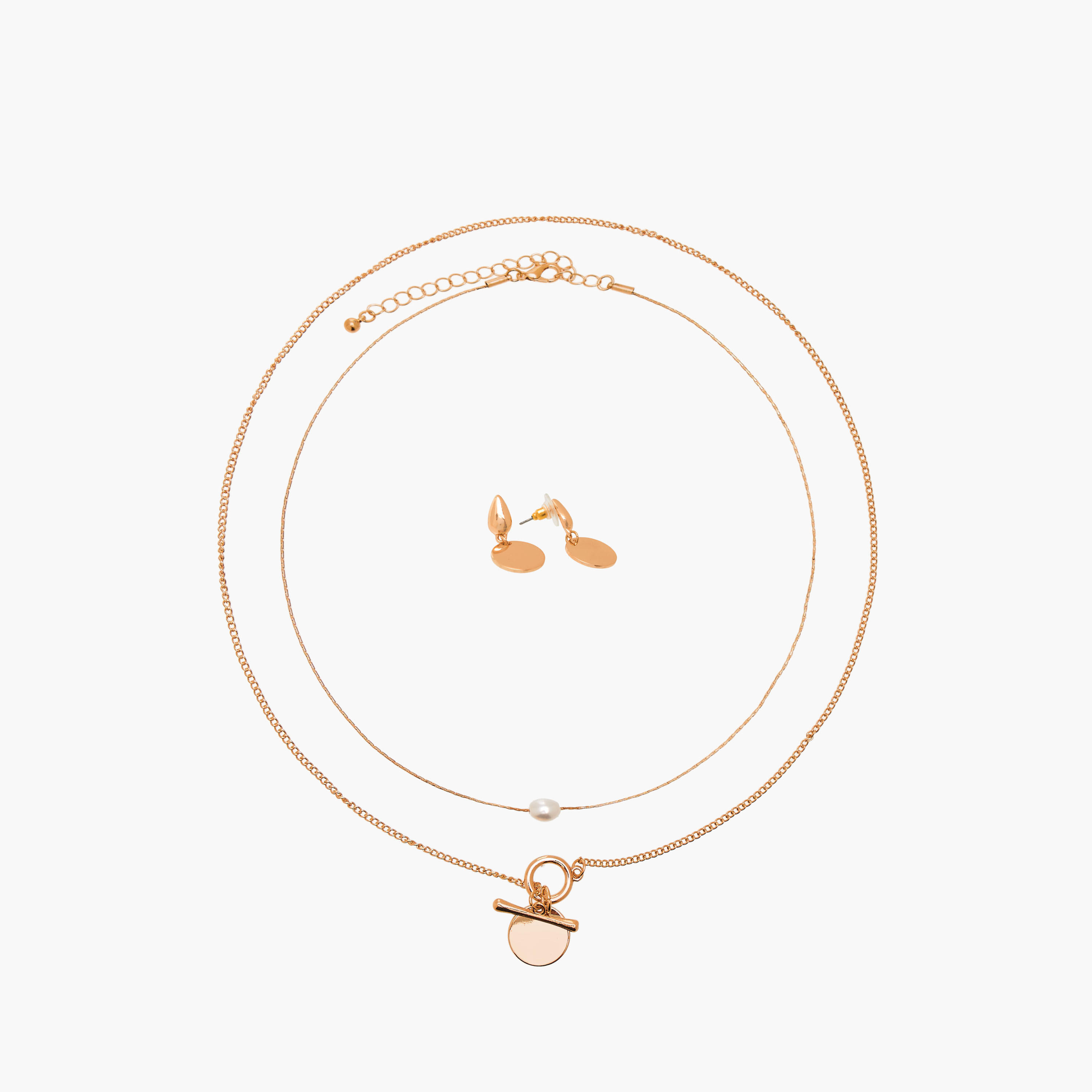 Flora Bella Set of 3 Metallic Pendant Necklace and Earrings-women-watchesandjewellery-jewellery-jewellerysets-image-1