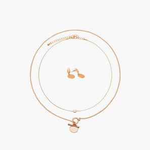Flora Bella Set of 3 Metallic Pendant Necklace and Earrings-women-image-1