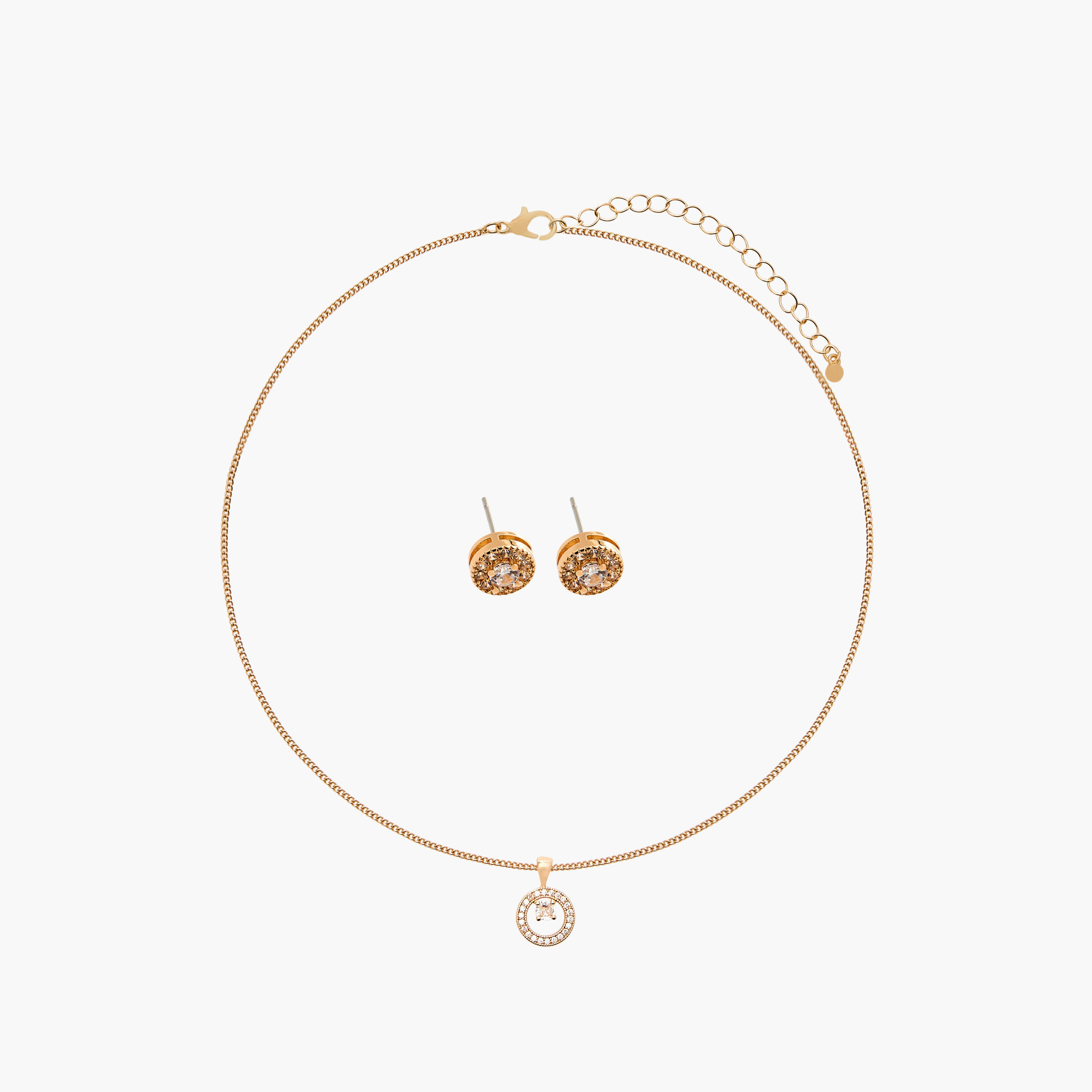 طقم عقد وحلق معدن بتزيينات قطعتين من فلورا بيلا-women-watchesandjewellery-jewellery-jewellerysets-image-1