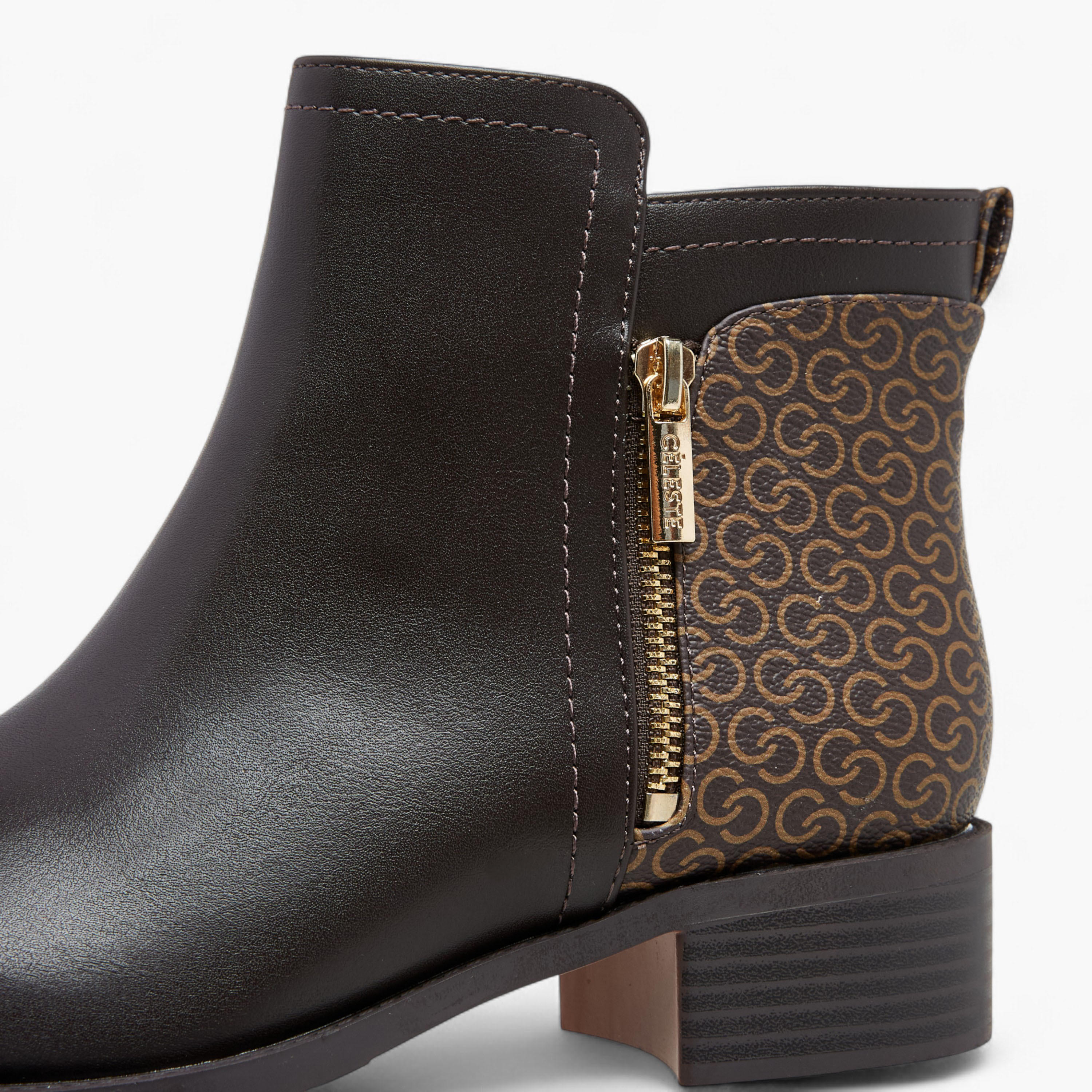 بوت بطول الكاحل بسحاب إغلاق وطبعات مونوجرام للنساء من سيليست-women-shoes-boots-image-4