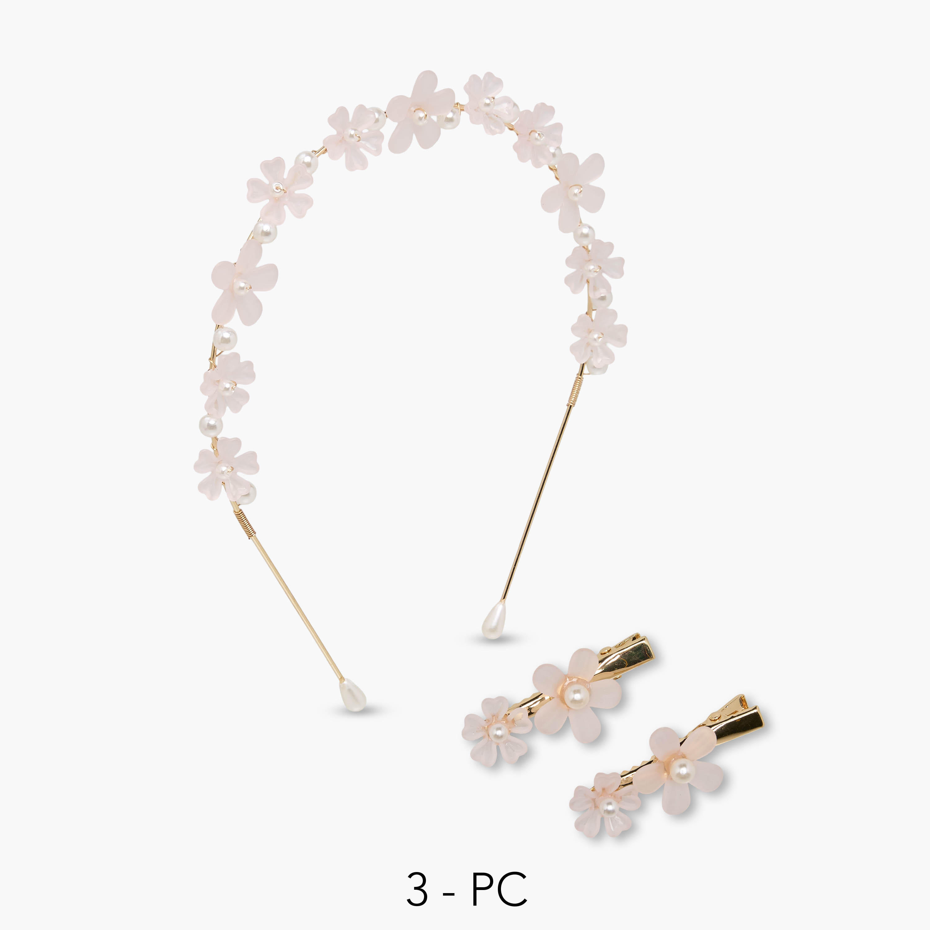 طوق ومشابك شعر بتزيينات زهرية من فلورا بيلا - مجموعة من 3 قطع-girls-accessories-hairaccessories-image-1