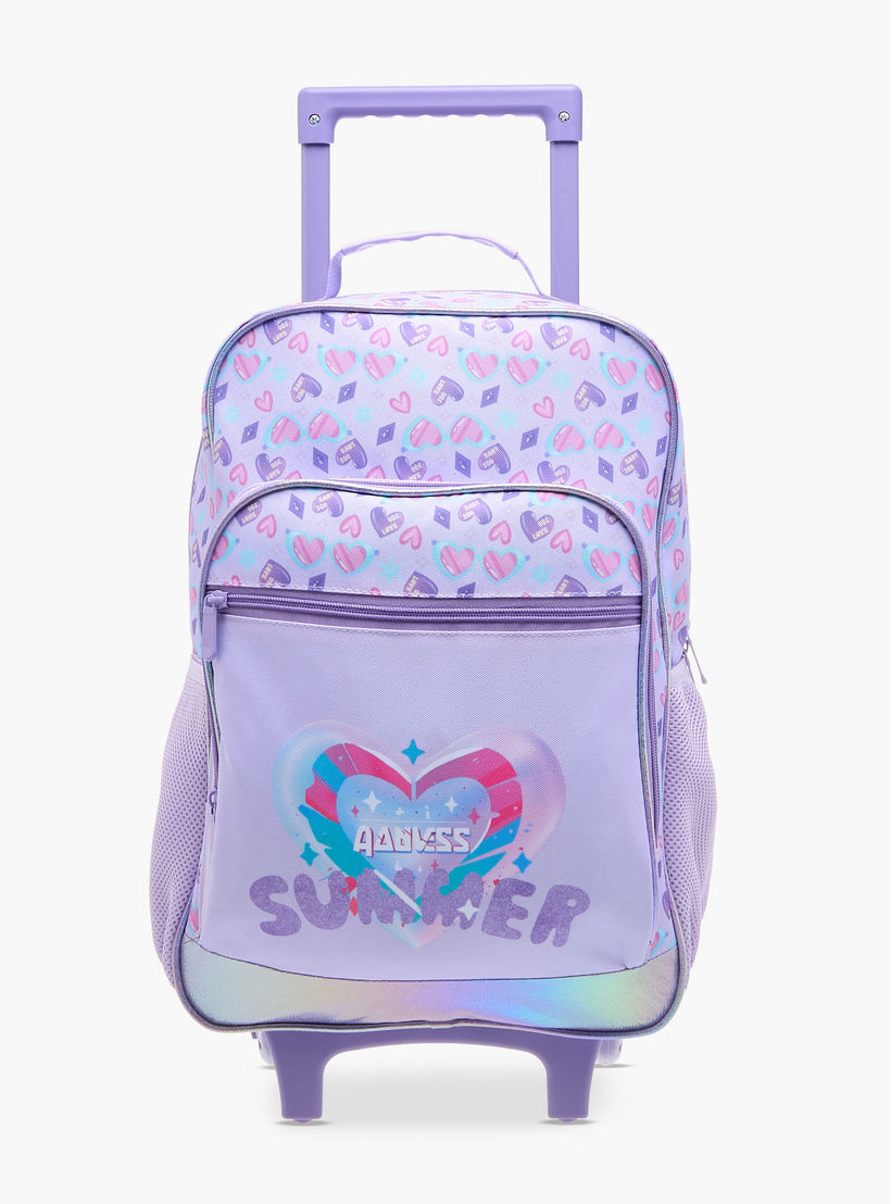 Flora Bella Heart Print School Trolley Backpack with Retractable Handle - 30x16x44 cms-school-bagsandbackpacks-trolleybags-image-1