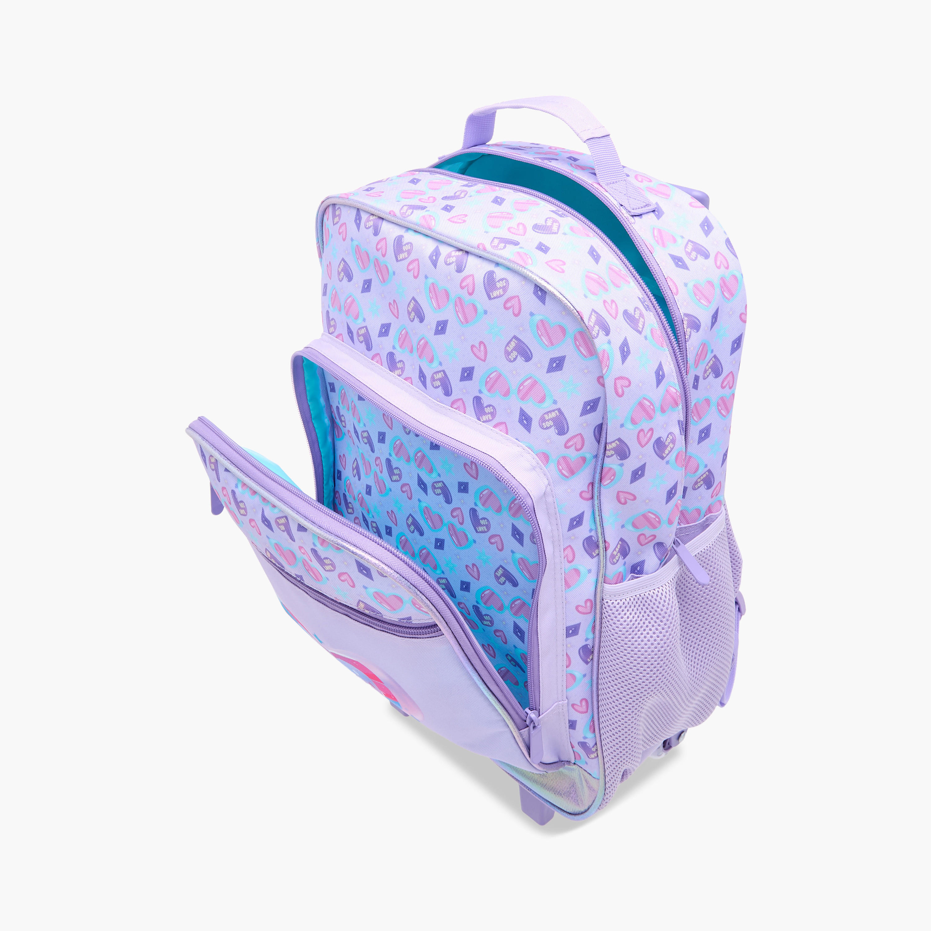 Flora Bella Heart Print School Trolley Backpack with Retractable Handle - 30x16x44 cms-school-bagsandbackpacks-trolleybags-image-13