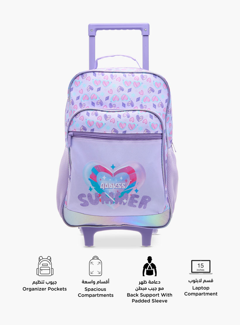Flora Bella Heart Print School Trolley Backpack with Retractable Handle - 30x16x44 cms-school-bagsandbackpacks-trolleybags-image-2